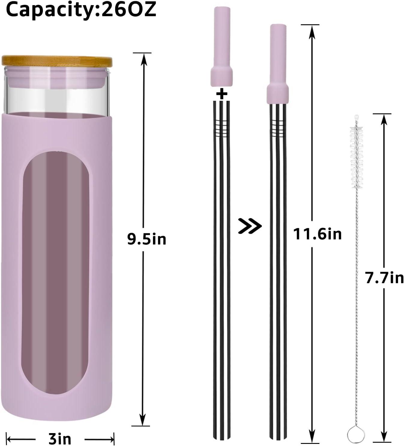 imageTronco 22oz Glass Tumbler with Bamboo Lid and Straw Reusable Iced Coffee Cup for Boba Tea Smoothies ampamp Cold Drinks SpillProof Glass Cup with Silicone Sleeve Dishwasher Safe BPAFree Pack of 1Purple