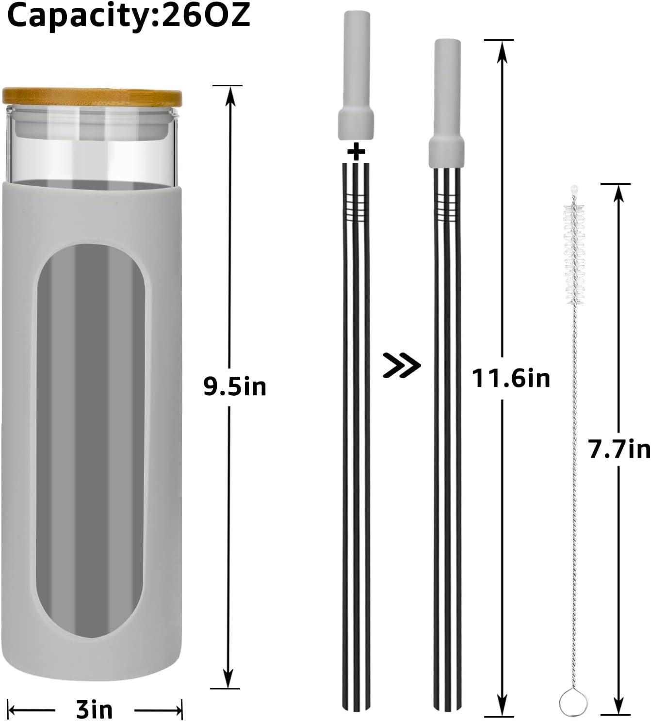imageTronco 22oz Glass Tumbler with Bamboo Lid and Straw Reusable Iced Coffee Cup for Boba Tea Smoothies ampamp Cold Drinks SpillProof Glass Cup with Silicone Sleeve Dishwasher Safe BPAFree Pack of 1Gray