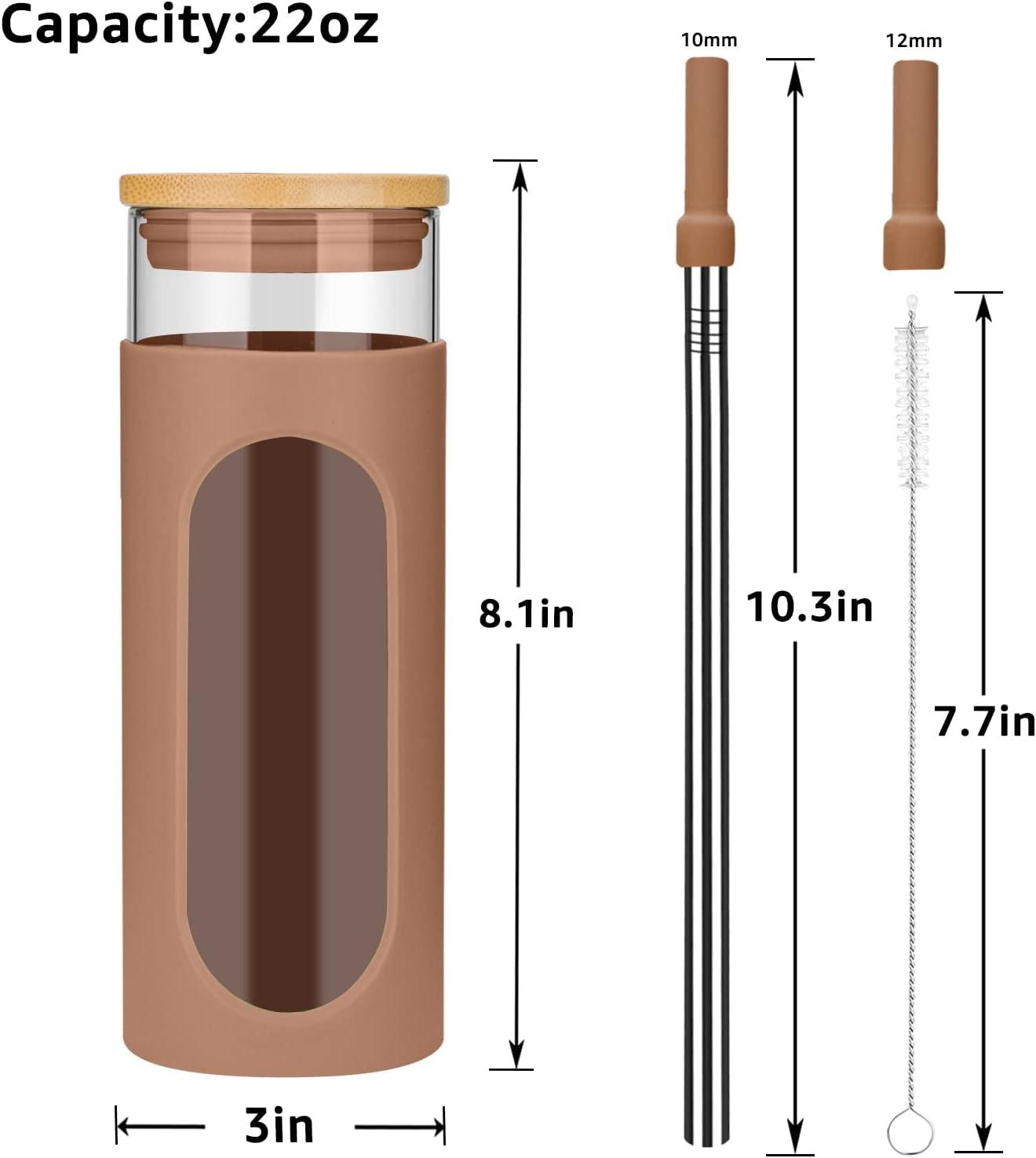 imageTronco 22oz Glass Tumbler with Bamboo Lid and Straw Reusable Iced Coffee Cup for Boba Tea Smoothies ampamp Cold Drinks SpillProof Glass Cup with Silicone Sleeve Dishwasher Safe BPAFree Pack of 1Coffee