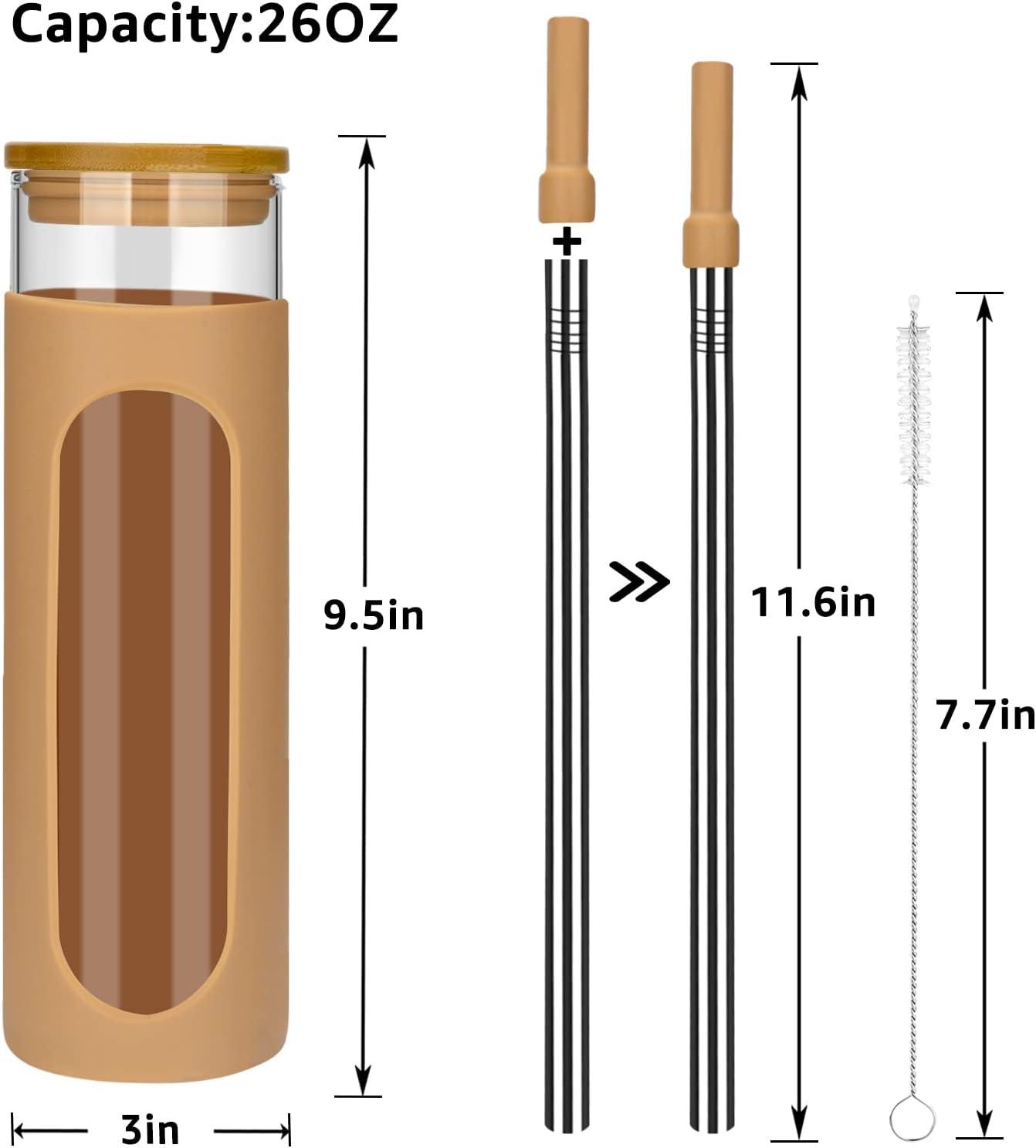 imageTronco 22oz Glass Tumbler with Bamboo Lid and Straw Reusable Iced Coffee Cup for Boba Tea Smoothies ampamp Cold Drinks SpillProof Glass Cup with Silicone Sleeve Dishwasher Safe BPAFree Pack of 1Amber