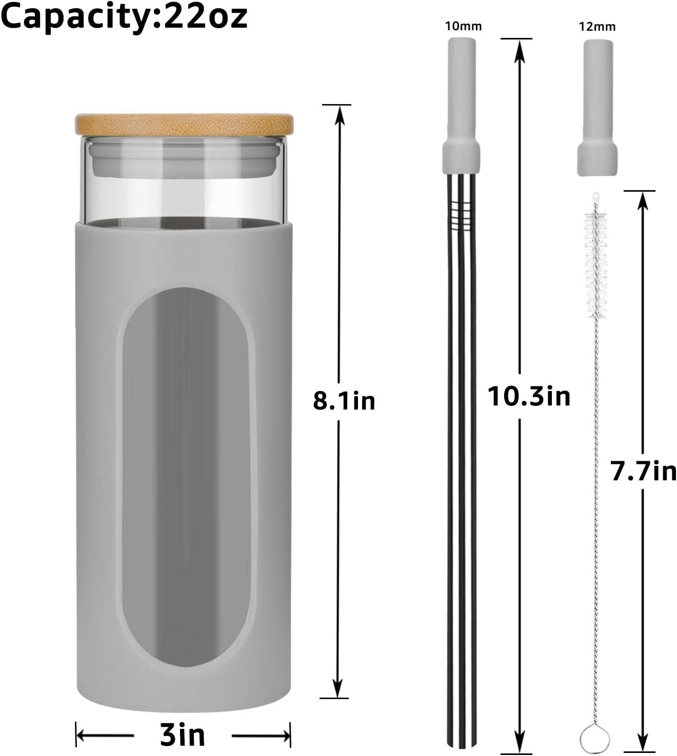 imageTronco 22oz Glass Tumbler with Bamboo Lid and Straw Reusable Iced Coffee Cup for Boba Tea Smoothies ampamp Cold Drinks SpillProof Glass Cup with Silicone Sleeve Dishwasher Safe BPAFree Pack of 1Gray