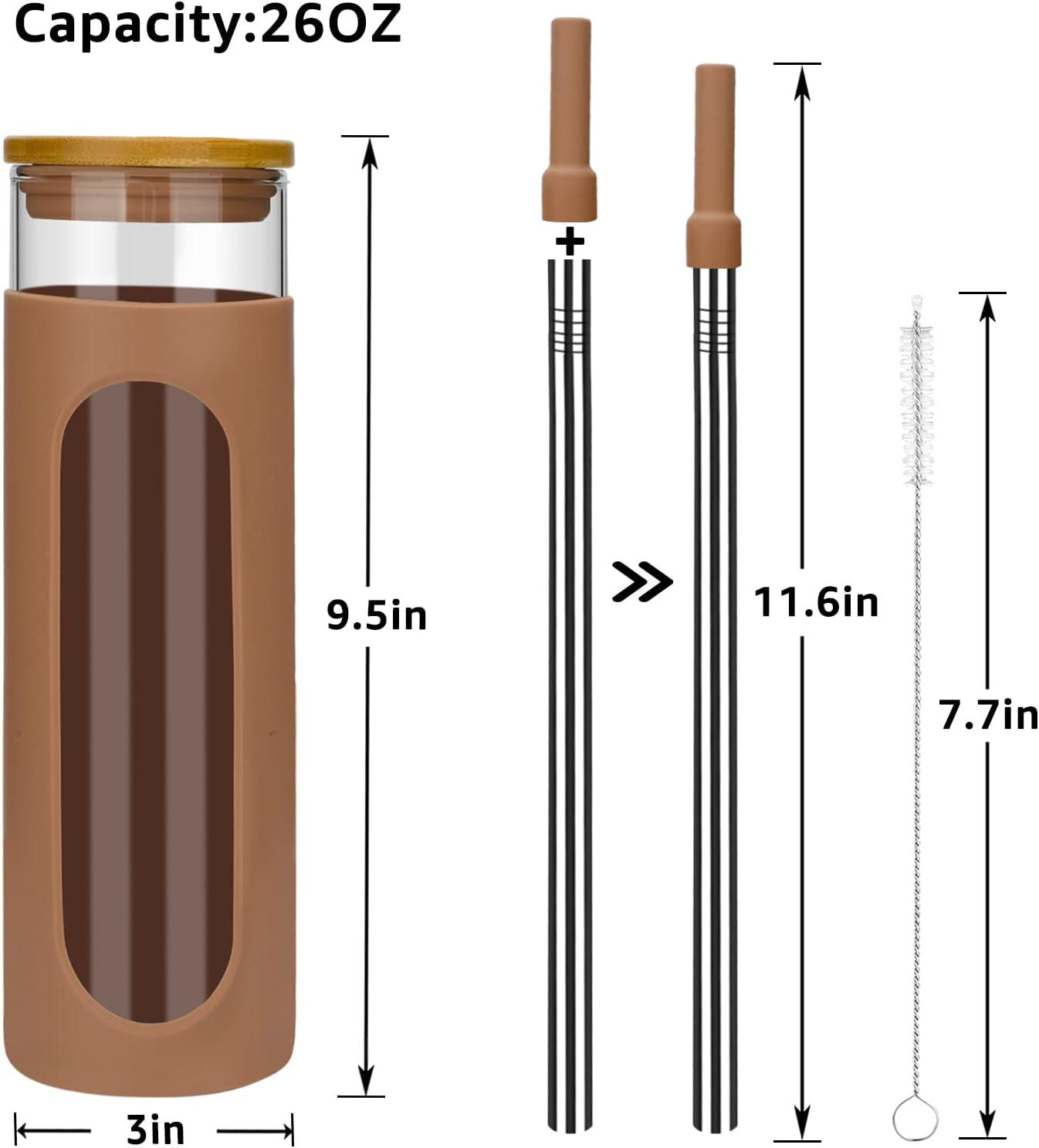 imageTronco 22oz Glass Tumbler with Bamboo Lid and Straw Reusable Iced Coffee Cup for Boba Tea Smoothies ampamp Cold Drinks SpillProof Glass Cup with Silicone Sleeve Dishwasher Safe BPAFree Pack of 1Coffee