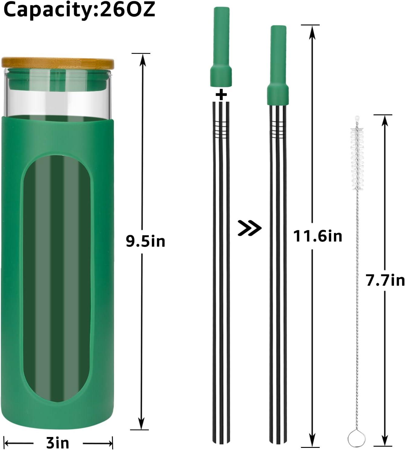 imageTronco 22oz Glass Tumbler with Bamboo Lid and Straw Reusable Iced Coffee Cup for Boba Tea Smoothies ampamp Cold Drinks SpillProof Glass Cup with Silicone Sleeve Dishwasher Safe BPAFree Pack of 1BlackishGreen