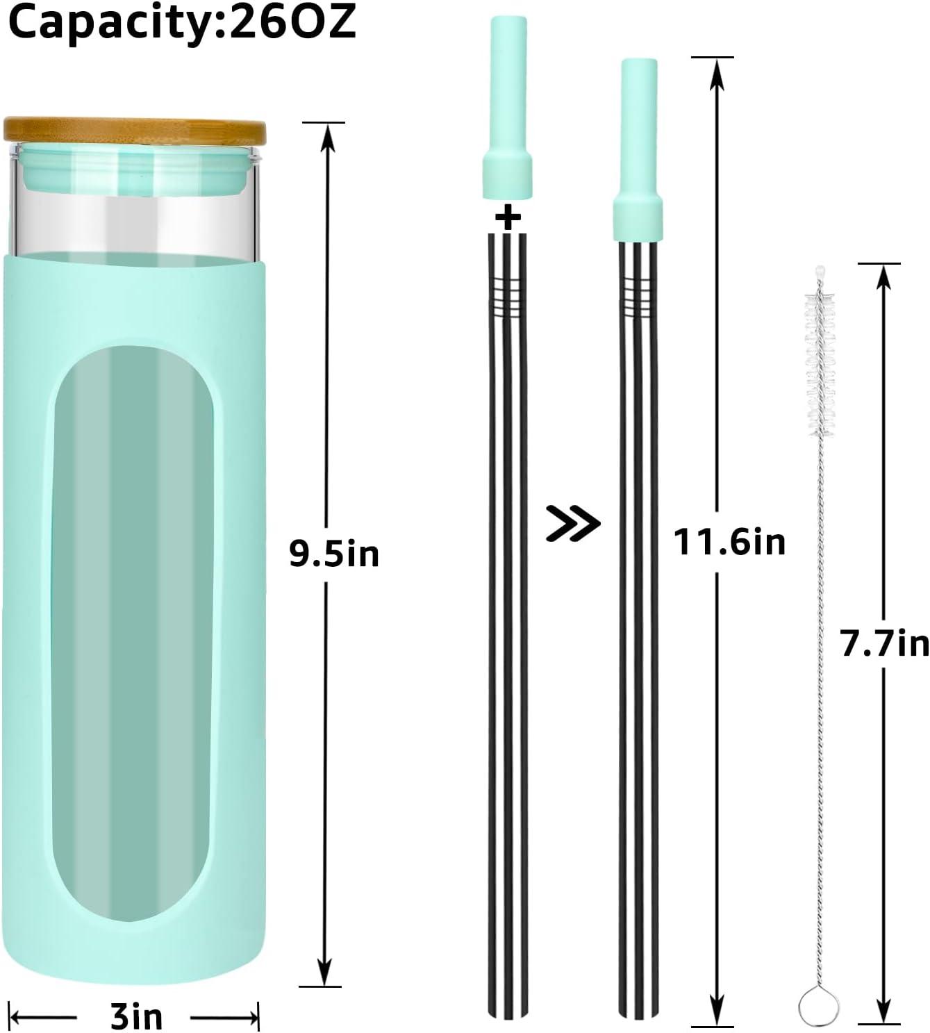 imageTronco 22oz Glass Tumbler with Bamboo Lid and Straw Reusable Iced Coffee Cup for Boba Tea Smoothies ampamp Cold Drinks SpillProof Glass Cup with Silicone Sleeve Dishwasher Safe BPAFree Pack of 1PureBlue