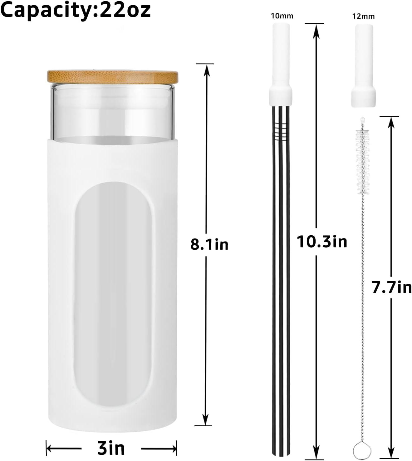 imageTronco 22oz Glass Tumbler with Bamboo Lid and Straw Reusable Iced Coffee Cup for Boba Tea Smoothies ampamp Cold Drinks SpillProof Glass Cup with Silicone Sleeve Dishwasher Safe BPAFree Pack of 1BlackWhite