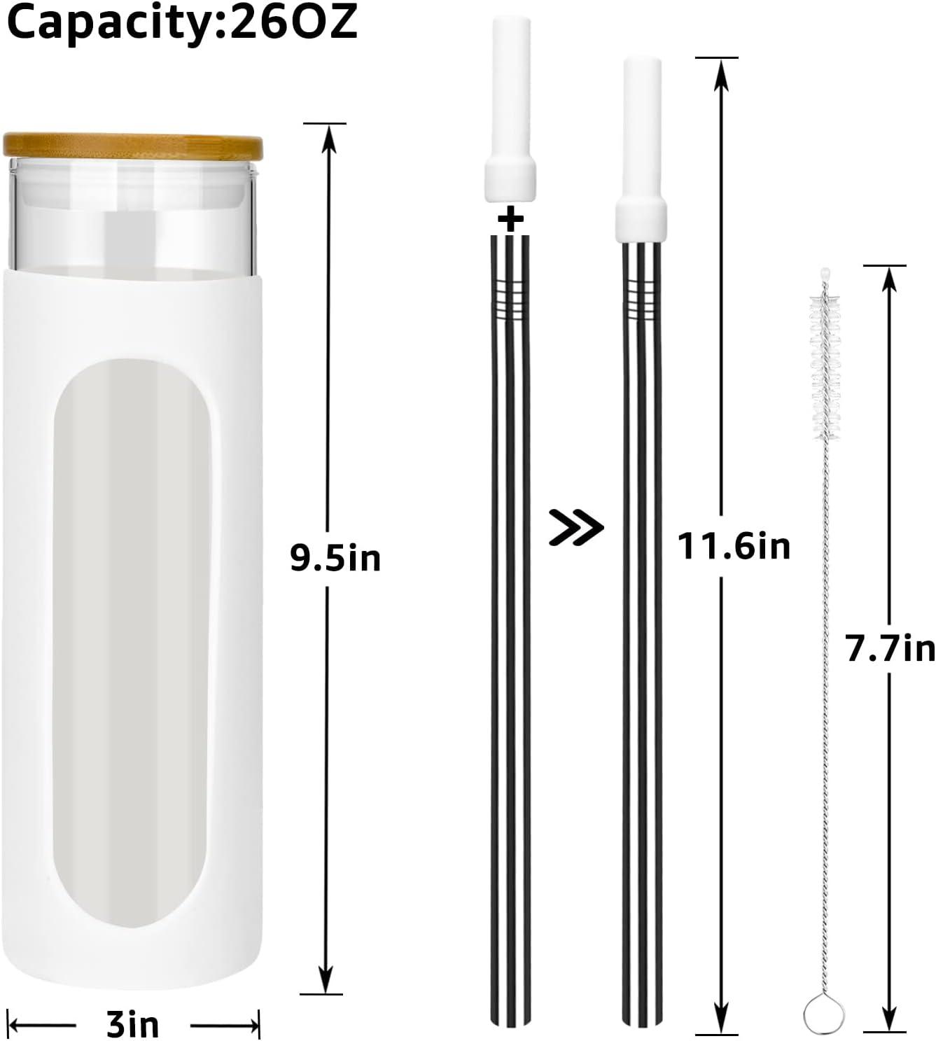 imageTronco 22oz Glass Tumbler with Bamboo Lid and Straw Reusable Iced Coffee Cup for Boba Tea Smoothies ampamp Cold Drinks SpillProof Glass Cup with Silicone Sleeve Dishwasher Safe BPAFree Pack of 1White