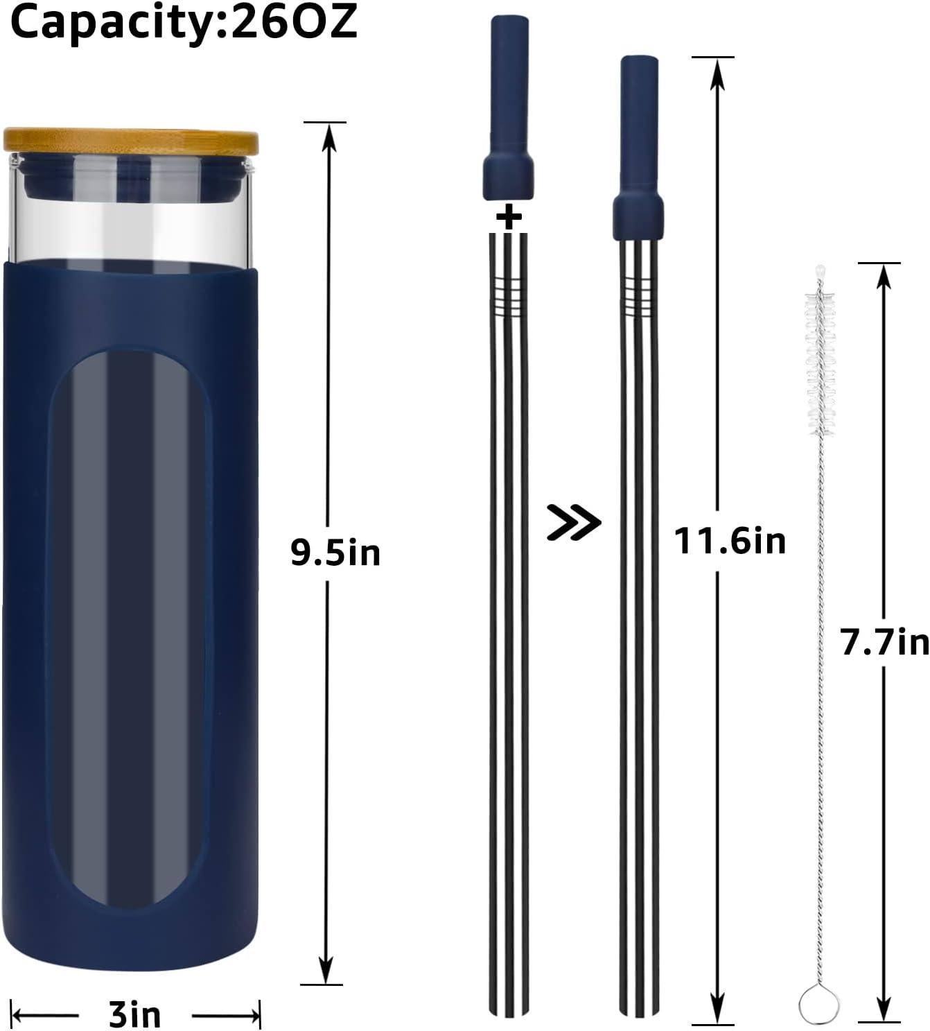 imageTronco 22oz Glass Tumbler with Bamboo Lid and Straw Reusable Iced Coffee Cup for Boba Tea Smoothies ampamp Cold Drinks SpillProof Glass Cup with Silicone Sleeve Dishwasher Safe BPAFree Pack of 1Denim Blue