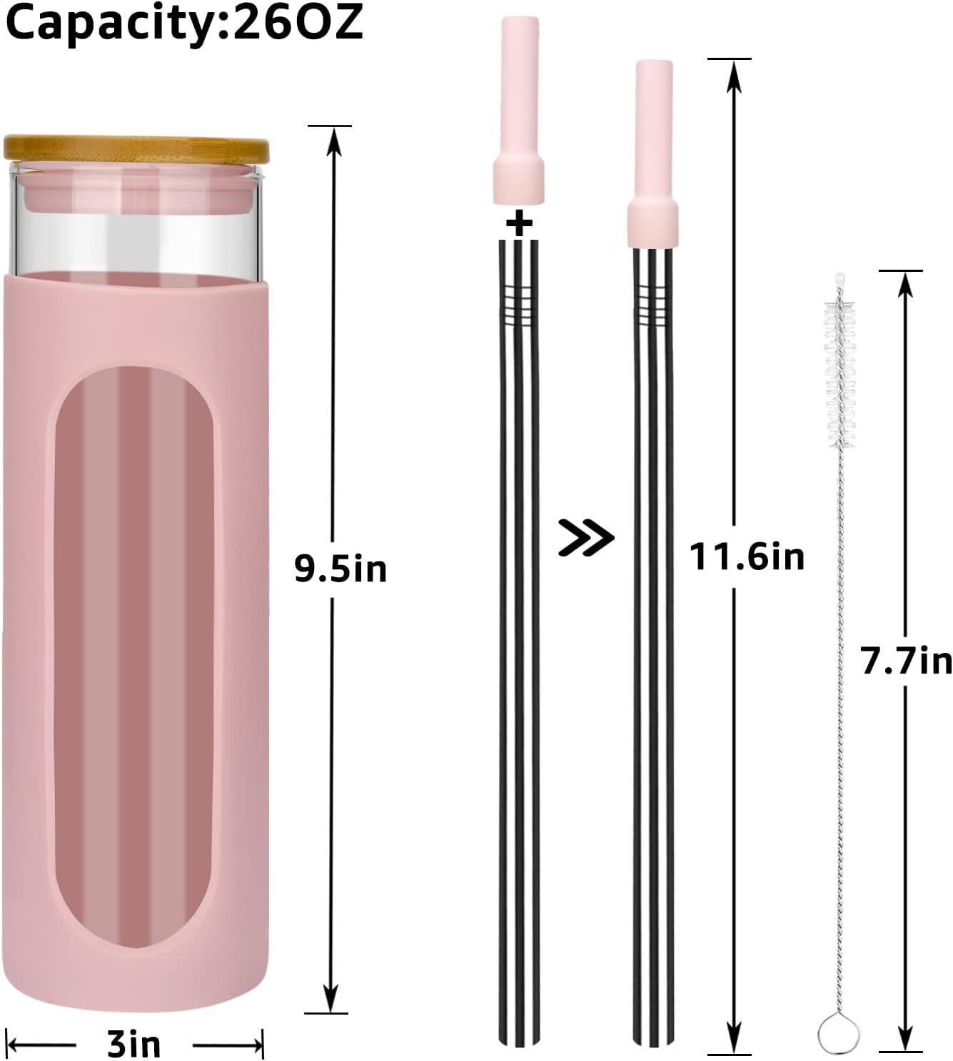 imageTronco 22oz Glass Tumbler with Bamboo Lid and Straw Reusable Iced Coffee Cup for Boba Tea Smoothies ampamp Cold Drinks SpillProof Glass Cup with Silicone Sleeve Dishwasher Safe BPAFree Pack of 1Pink