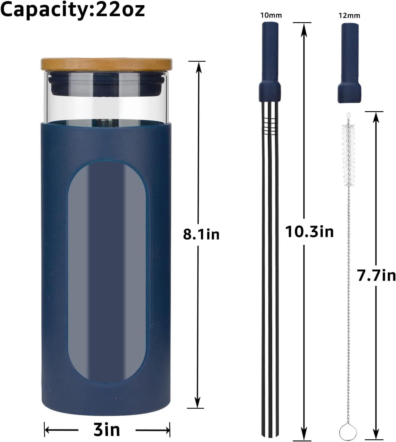 imageTronco 22oz Glass Tumbler with Bamboo Lid and Straw Reusable Iced Coffee Cup for Boba Tea Smoothies ampamp Cold Drinks SpillProof Glass Cup with Silicone Sleeve Dishwasher Safe BPAFree Pack of 1Denim Blue