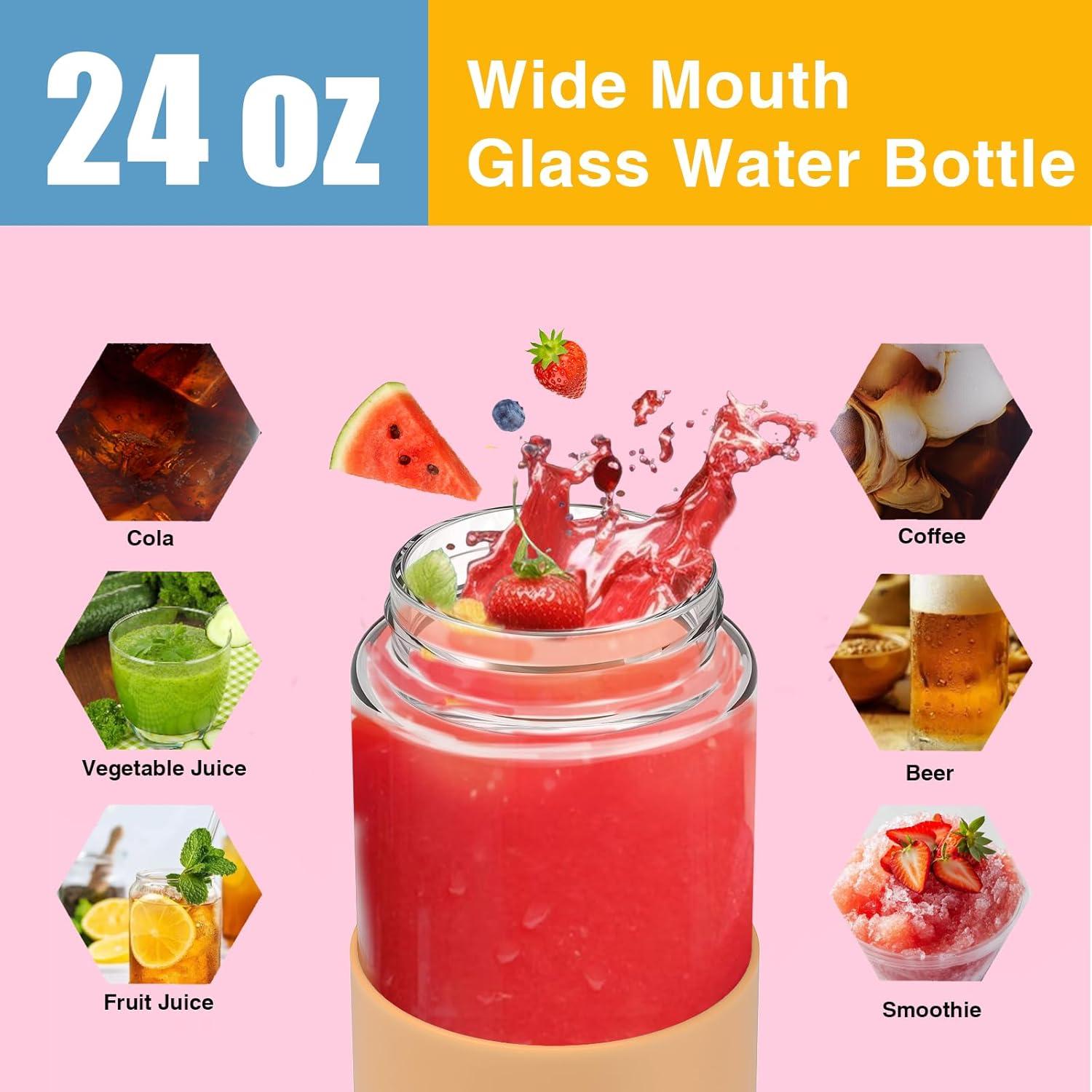 imageTronco 24oz Glass Water Bottles with Bamboo Lid ampamp Silicone Sleeve Leak Proof BPA Free Reusable Borosilicate Glass Bottles for Juicing Smoothies Juice ampamp Water for Men ampamp Women Gym Office TravelWhite pink