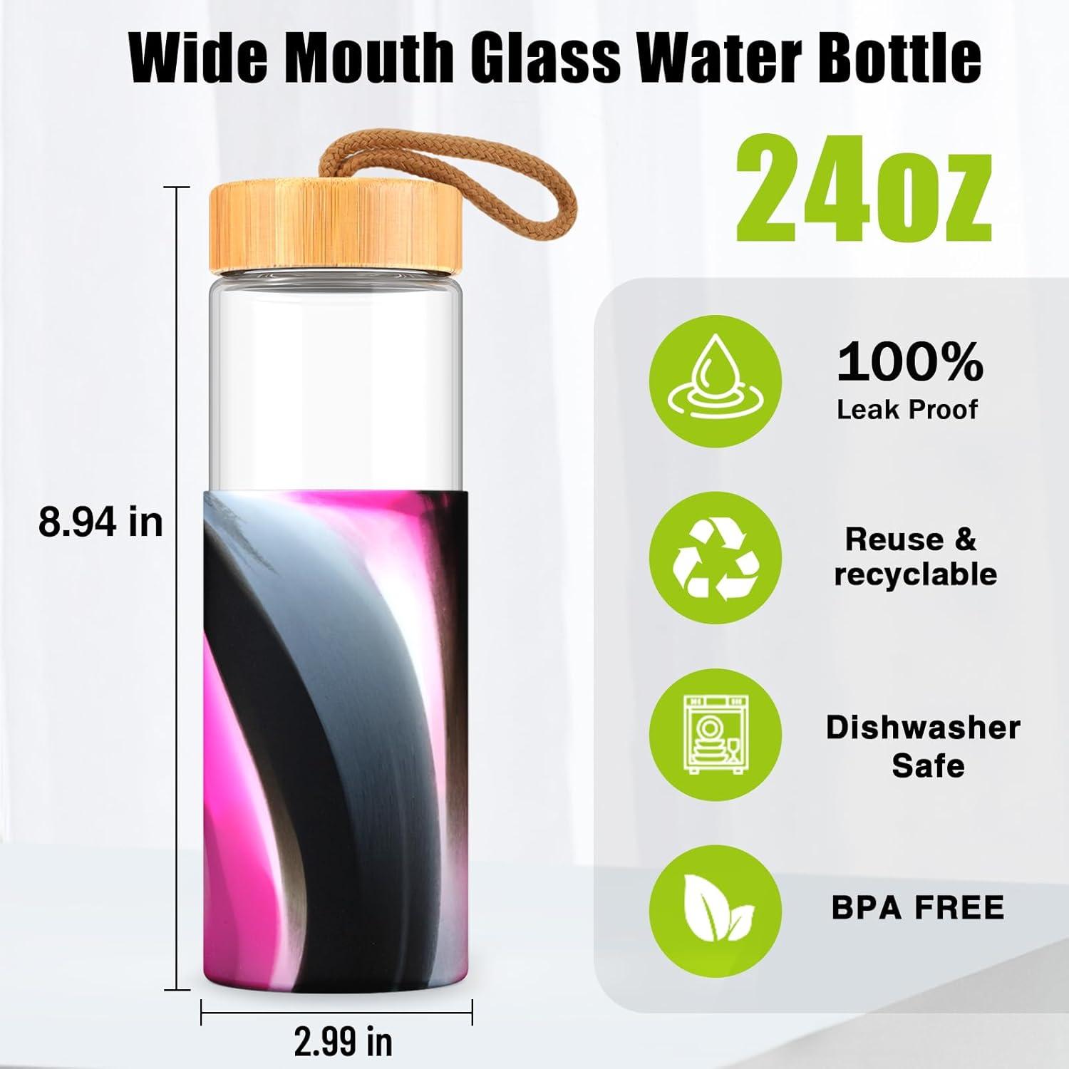 imageTronco 24oz Glass Water Bottles with Bamboo Lid ampamp Silicone Sleeve Leak Proof BPA Free Reusable Borosilicate Glass Bottles for Juicing Smoothies Juice ampamp Water for Men ampamp Women Gym Office TravelBlackred
