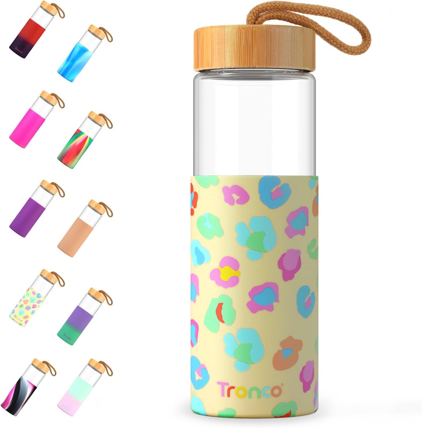 imageTronco 24oz Glass Water Bottles with Bamboo Lid ampamp Silicone Sleeve Leak Proof BPA Free Reusable Borosilicate Glass Bottles for Juicing Smoothies Juice ampamp Water for Men ampamp Women Gym Office TravelGravelgray