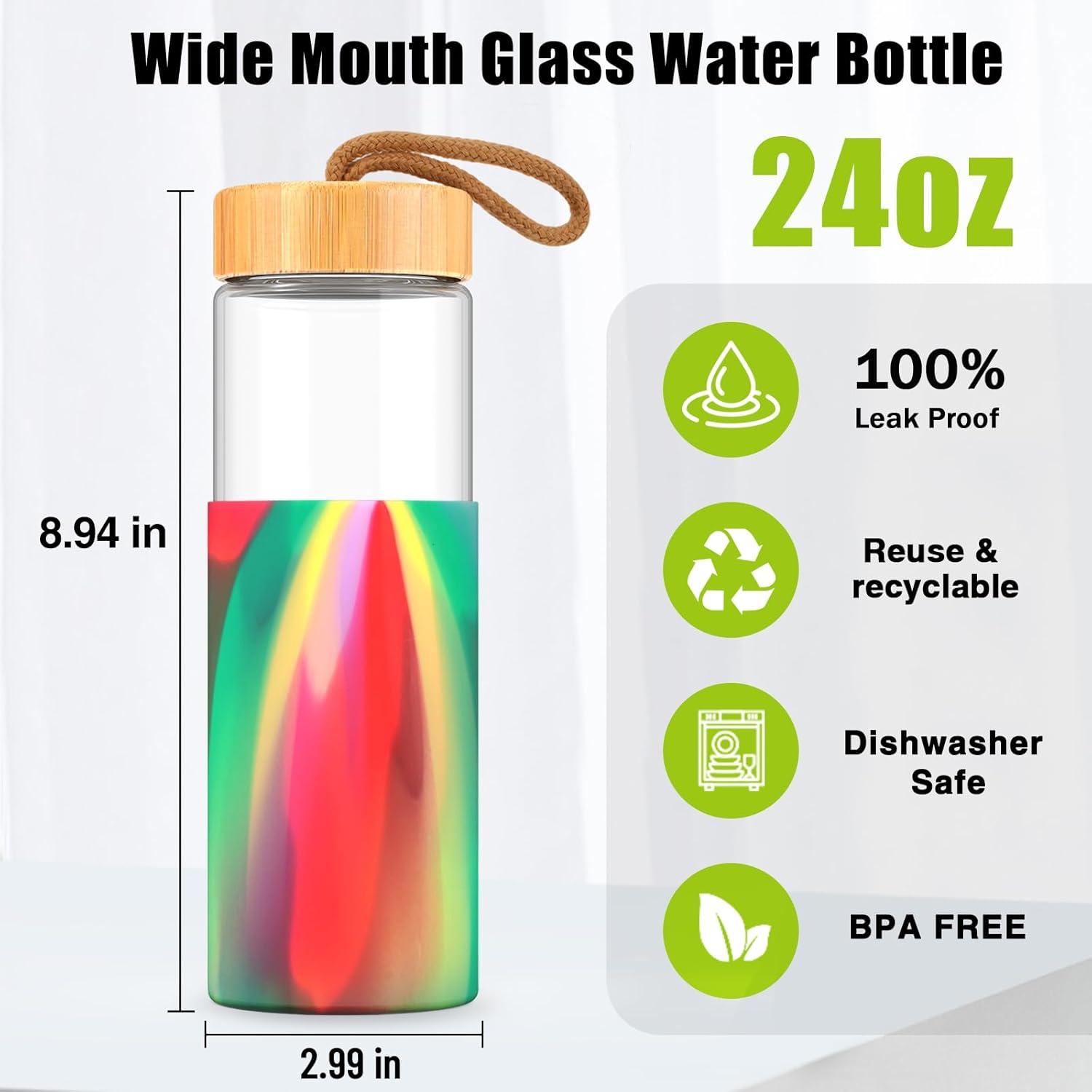 imageTronco 24oz Glass Water Bottles with Bamboo Lid ampamp Silicone Sleeve Leak Proof BPA Free Reusable Borosilicate Glass Bottles for Juicing Smoothies Juice ampamp Water for Men ampamp Women Gym Office Travelchartreuse