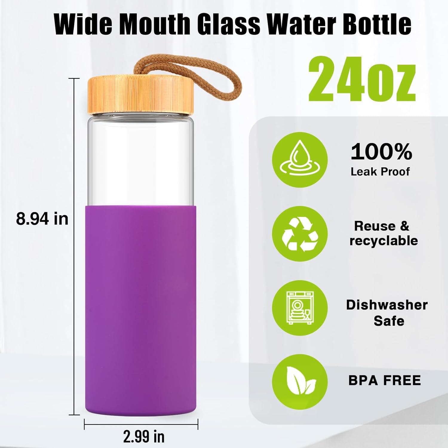 imageTronco 24oz Glass Water Bottles with Bamboo Lid ampamp Silicone Sleeve Leak Proof BPA Free Reusable Borosilicate Glass Bottles for Juicing Smoothies Juice ampamp Water for Men ampamp Women Gym Office TravelPeriwinkleblue