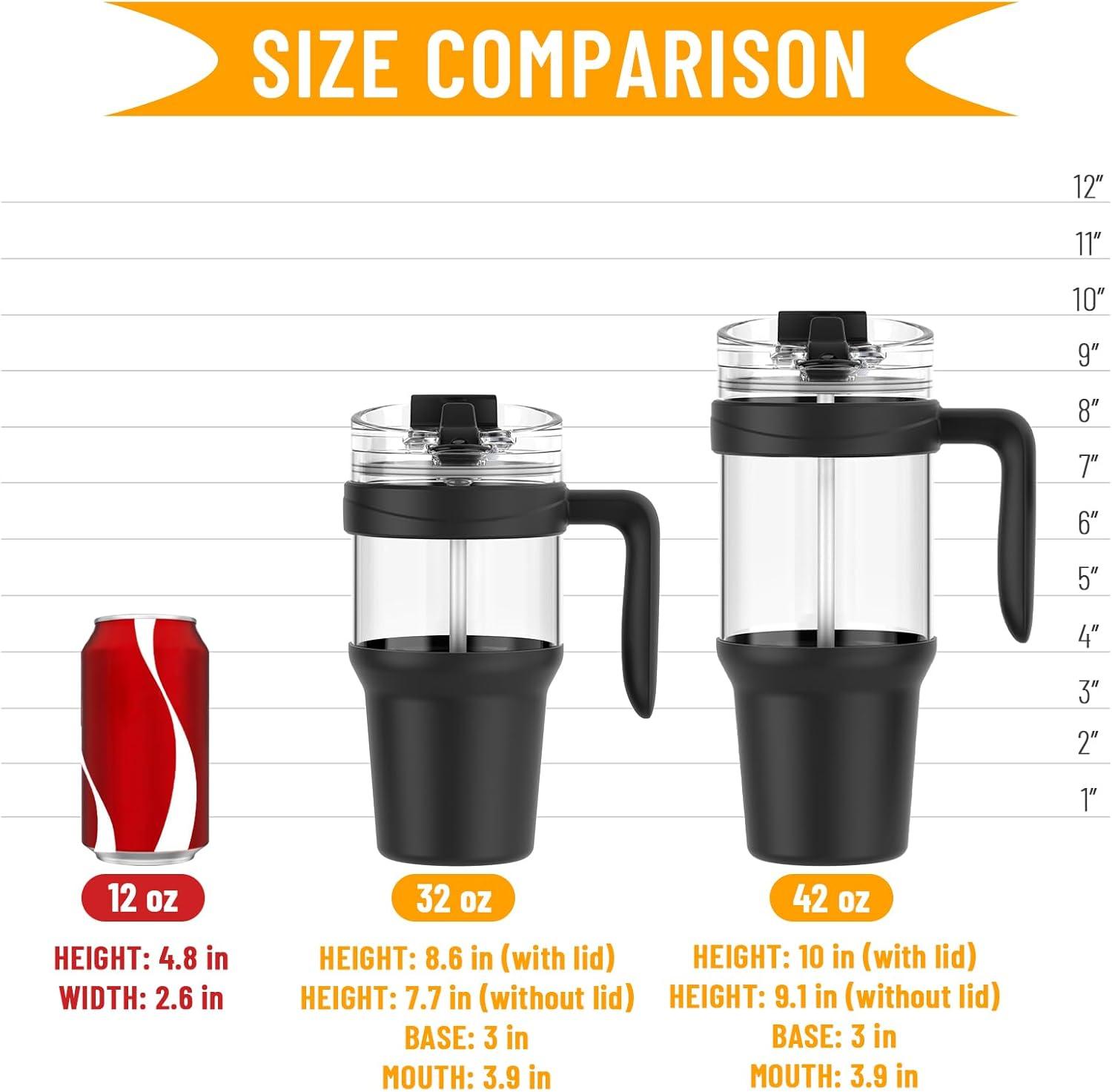imageTronco 40 oz Glass Tumbler with Handle Bamboo Lid and Straw Fits Cup Holders Reusable Glass Water Bottles for Iced Coffee and Smoothie LeadFree BPAFreeCream