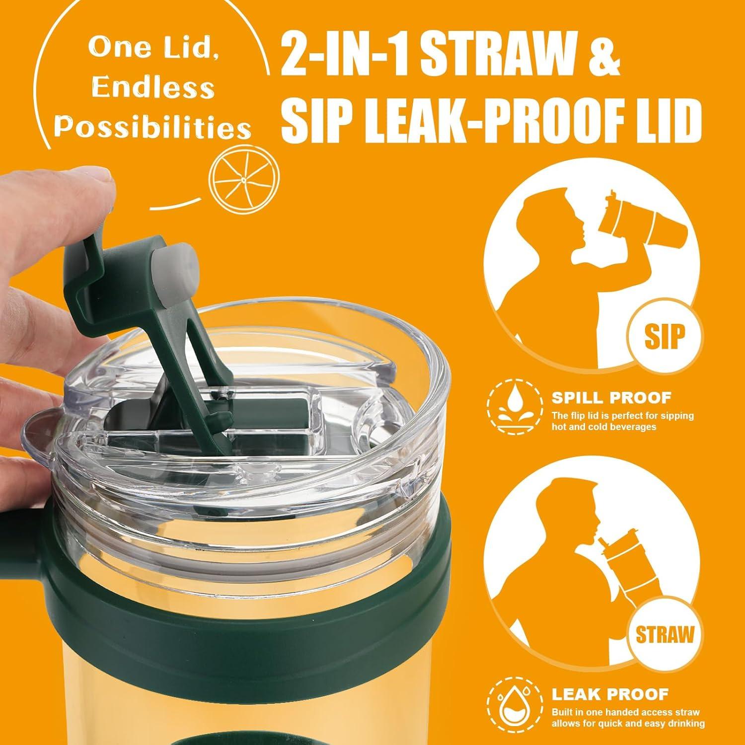 imageTronco 40 oz Glass Tumbler with Handle Bamboo Lid and Straw Fits Cup Holders Reusable Glass Water Bottles for Iced Coffee and Smoothie LeadFree BPAFreeCream