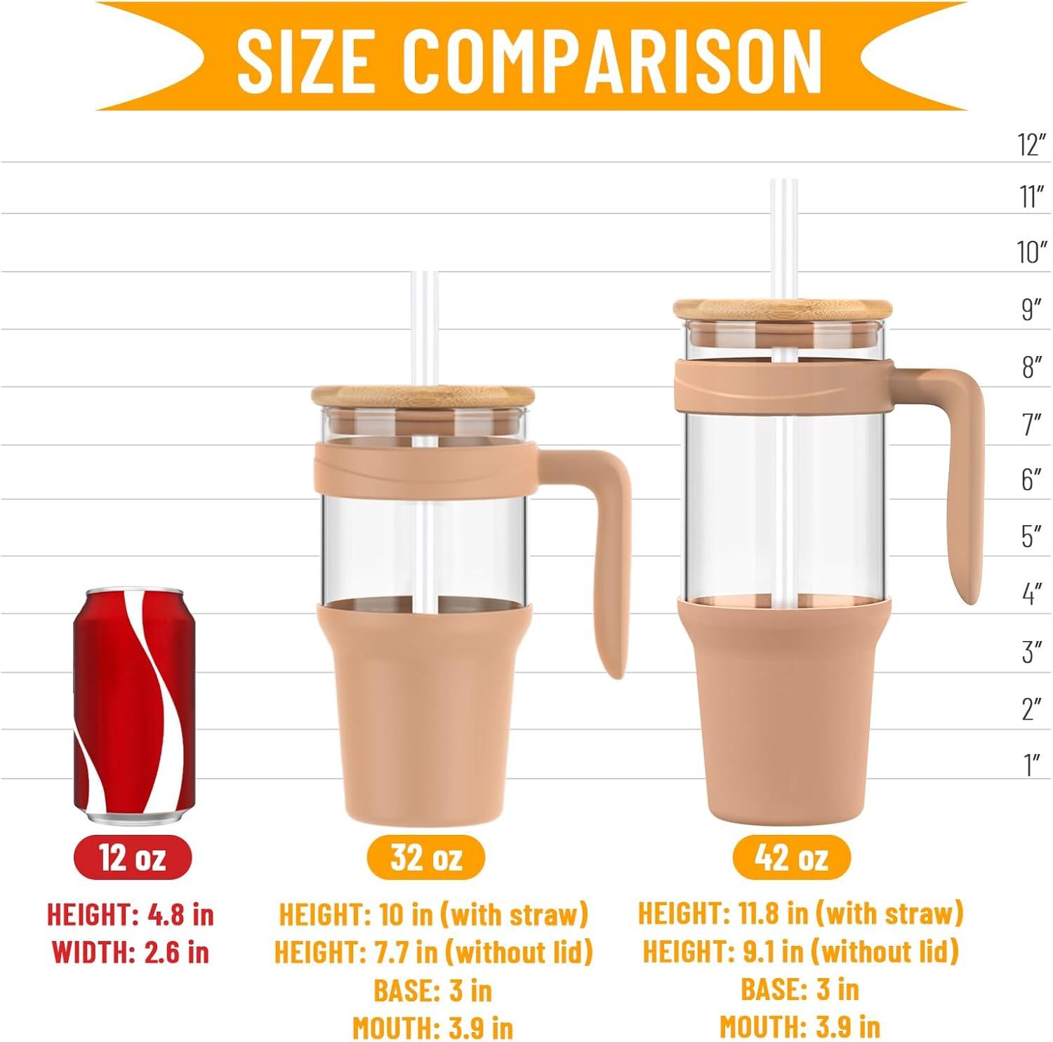 imageTronco 40 oz Glass Tumbler with Handle Bamboo Lid and Straw Fits Cup Holders Reusable Glass Water Bottles for Iced Coffee and Smoothie LeadFree BPAFreeGreenBamboo