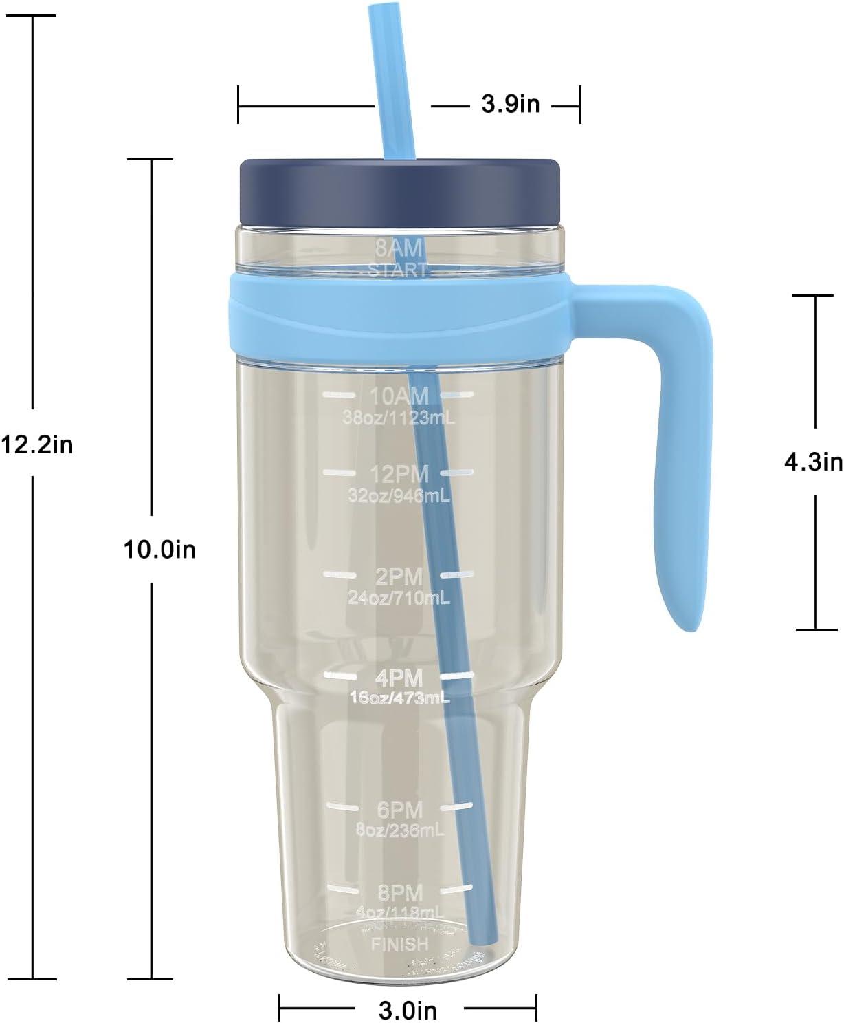 imageTronco 50 oz Tritan Plastic Tumbler with Lid and Straw BPAFree Reusable Clear Water Bottle with Time Marker 100 Leak Proof ampamp Wide Mouth for Iced Coffee Juice Bubble Tea SmoothiesGrayish blue
