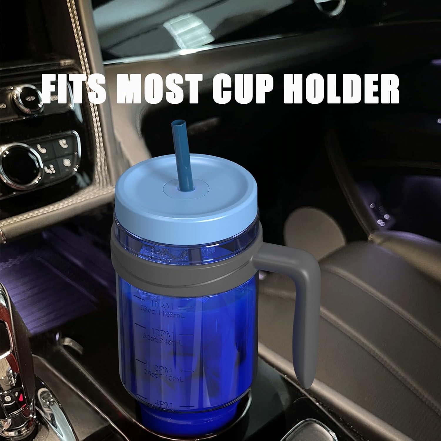 imageTronco 50 oz Tritan Plastic Tumbler with Lid and Straw BPAFree Reusable Clear Water Bottle with Time Marker 100 Leak Proof ampamp Wide Mouth for Iced Coffee Juice Bubble Tea SmoothiesGrayish blue