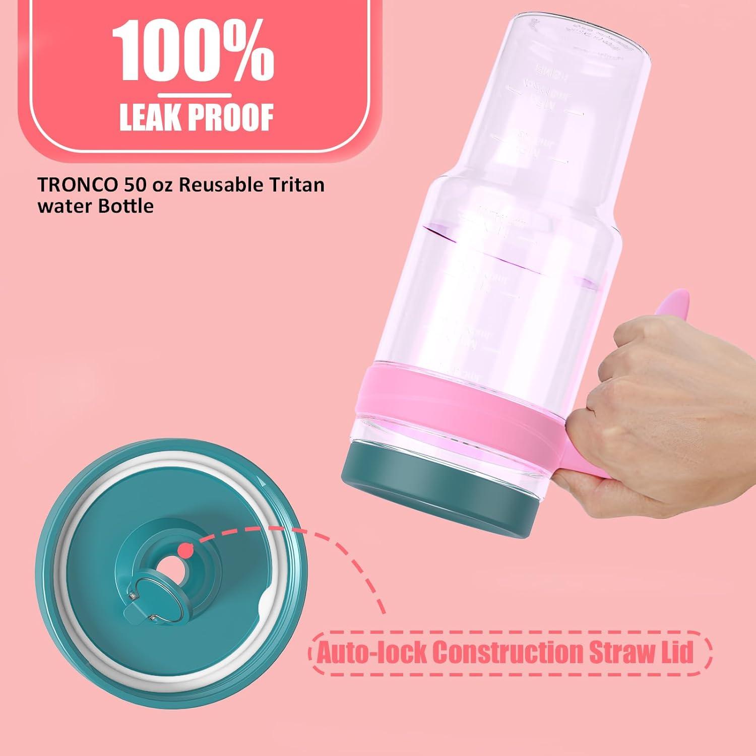 imageTronco 50 oz Tritan Plastic Tumbler with Lid and Straw BPAFree Reusable Clear Water Bottle with Time Marker 100 Leak Proof ampamp Wide Mouth for Iced Coffee Juice Bubble Tea SmoothiesFancy Lilac