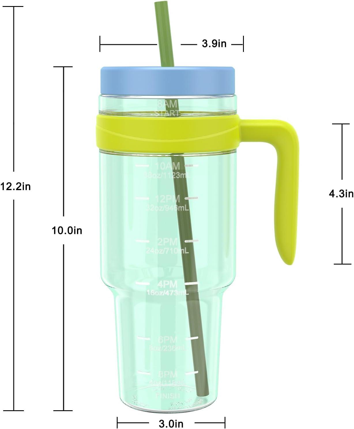imageTronco 50 oz Tritan Plastic Tumbler with Lid and Straw BPAFree Reusable Clear Water Bottle with Time Marker 100 Leak Proof ampamp Wide Mouth for Iced Coffee Juice Bubble Tea SmoothiesMint teal