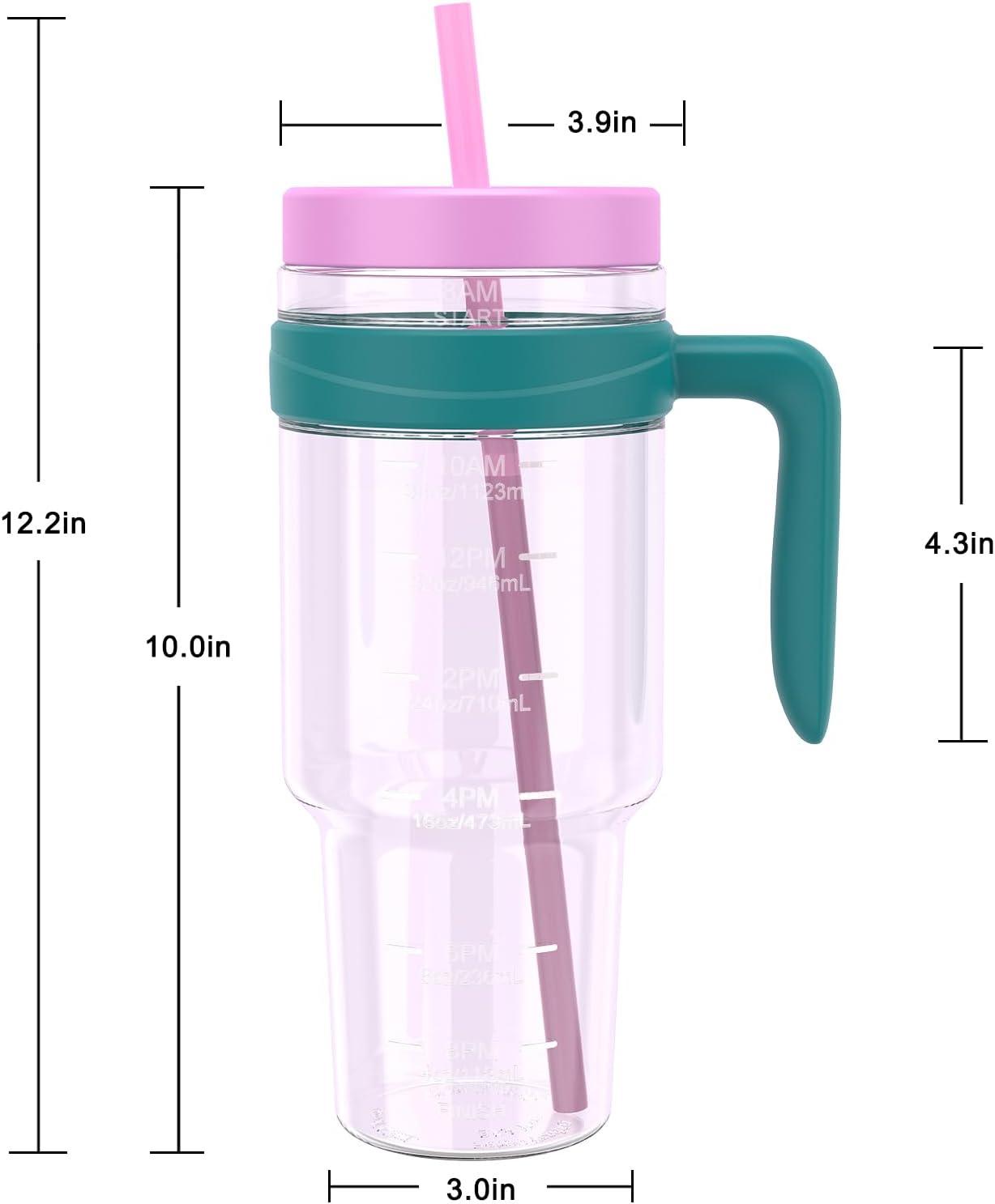 imageTronco 50 oz Tritan Plastic Tumbler with Lid and Straw BPAFree Reusable Clear Water Bottle with Time Marker 100 Leak Proof ampamp Wide Mouth for Iced Coffee Juice Bubble Tea SmoothiesPink 10