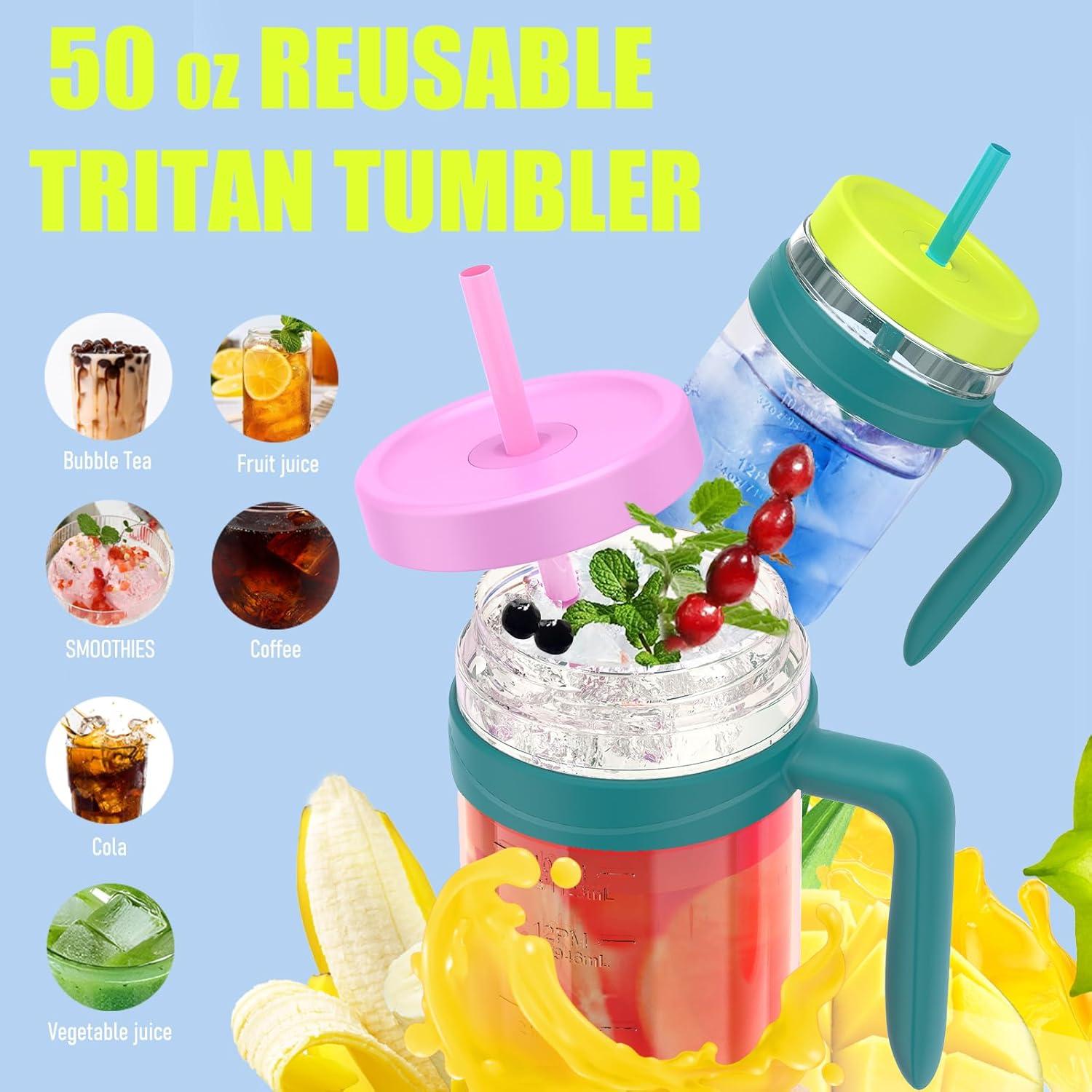 imageTronco 50 oz Tritan Plastic Tumbler with Lid and Straw BPAFree Reusable Clear Water Bottle with Time Marker 100 Leak Proof ampamp Wide Mouth for Iced Coffee Juice Bubble Tea SmoothiesPink 10