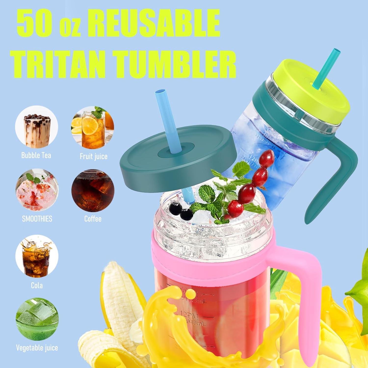 imageTronco 50 oz Tritan Plastic Tumbler with Lid and Straw BPAFree Reusable Clear Water Bottle with Time Marker 100 Leak Proof ampamp Wide Mouth for Iced Coffee Juice Bubble Tea SmoothiesFancy Lilac