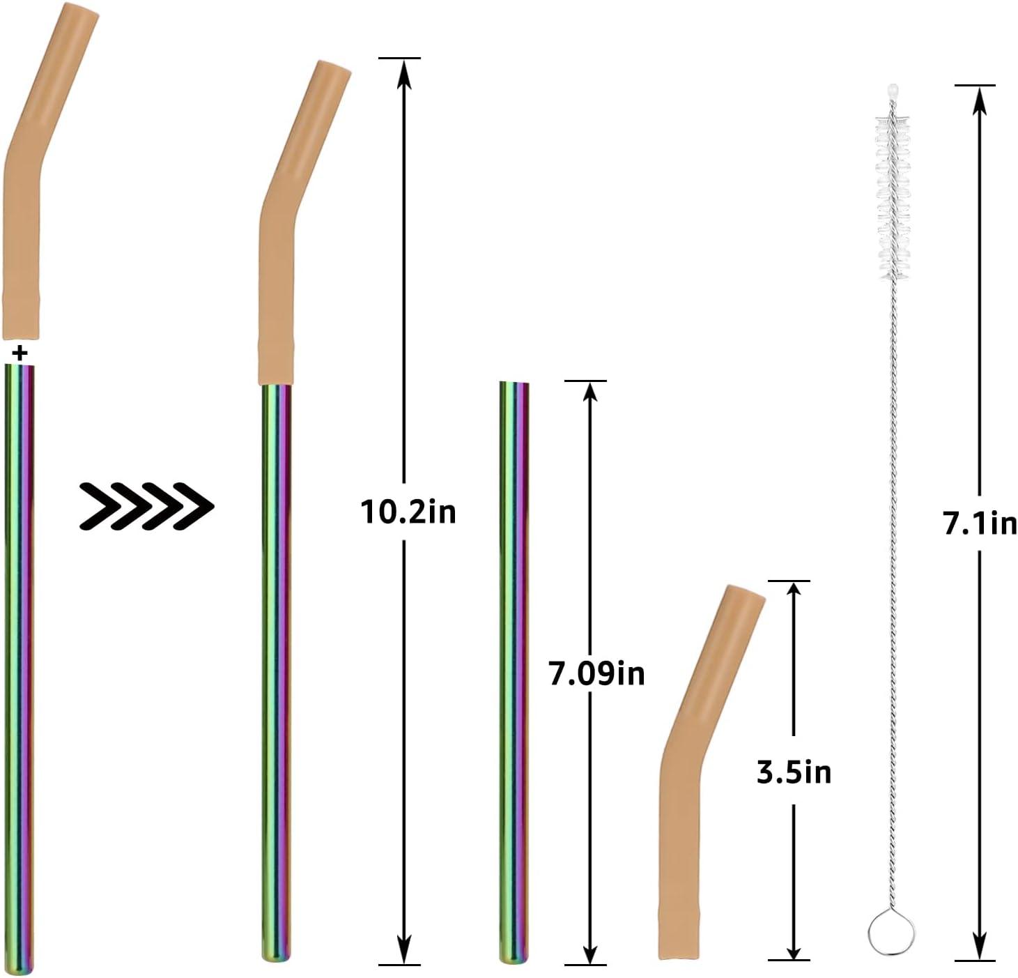 imageTronco Set of 6 Stainless Steel Reusable Metal Straws with Silicone Flex Tips Elbows Cover Metal Drinking Straws for Tronco Tumbler 6 Steel Straws6 Silicone Tips1 Straw Cleaning BrushStainless Iridescence