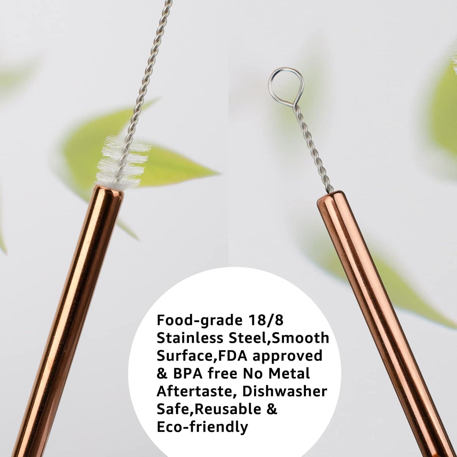 imageTronco Set of 6 Stainless Steel Reusable Metal Straws with Silicone Flex Tips Elbows Cover Metal Drinking Straws for Tronco Tumbler 6 Steel Straws6 Silicone Tips1 Straw Cleaning BrushStainless Rose Gold