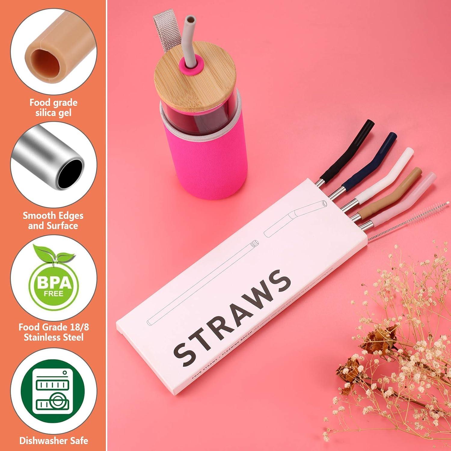 imageTronco Set of 6 Stainless Steel Reusable Metal Straws with Silicone Flex Tips Elbows Cover Metal Drinking Straws for Tronco Tumbler 6 Steel Straws6 Silicone Tips1 Straw Cleaning BrushStainless multi color