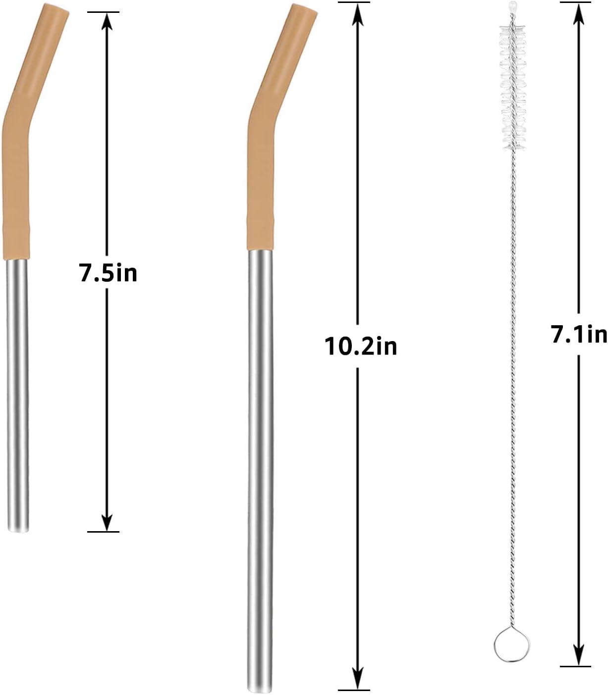 imageTronco Set of 6 Stainless Steel Reusable Metal Straws with Silicone Flex Tips Elbows Cover Metal Drinking Straws for Tronco Tumbler 6 Steel Straws6 Silicone Tips1 Straw Cleaning BrushStainless steel straw
