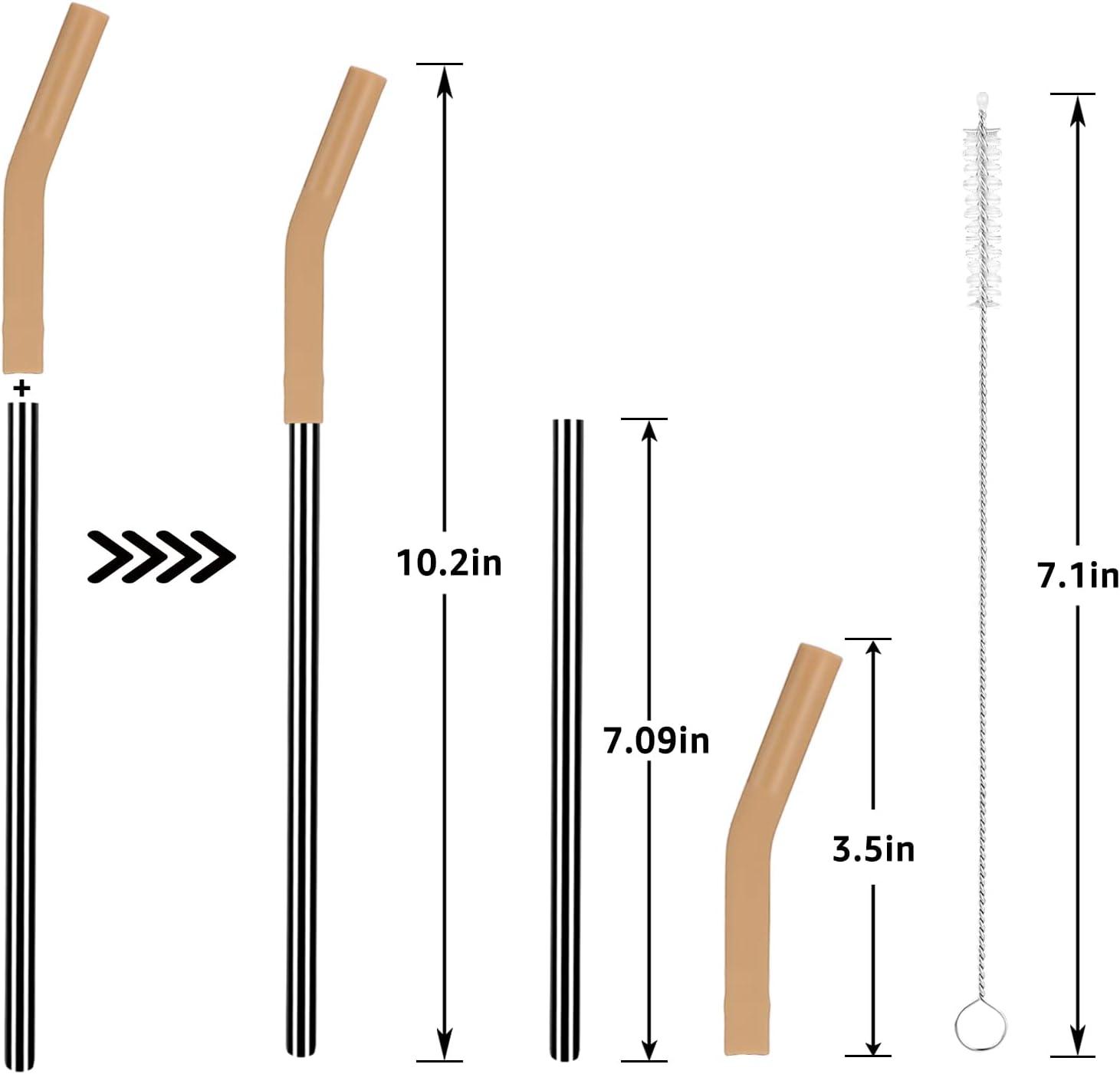 imageTronco Set of 6 Stainless Steel Reusable Metal Straws with Silicone Flex Tips Elbows Cover Metal Drinking Straws for Tronco Tumbler 6 Steel Straws6 Silicone Tips1 Straw Cleaning BrushStainless Back