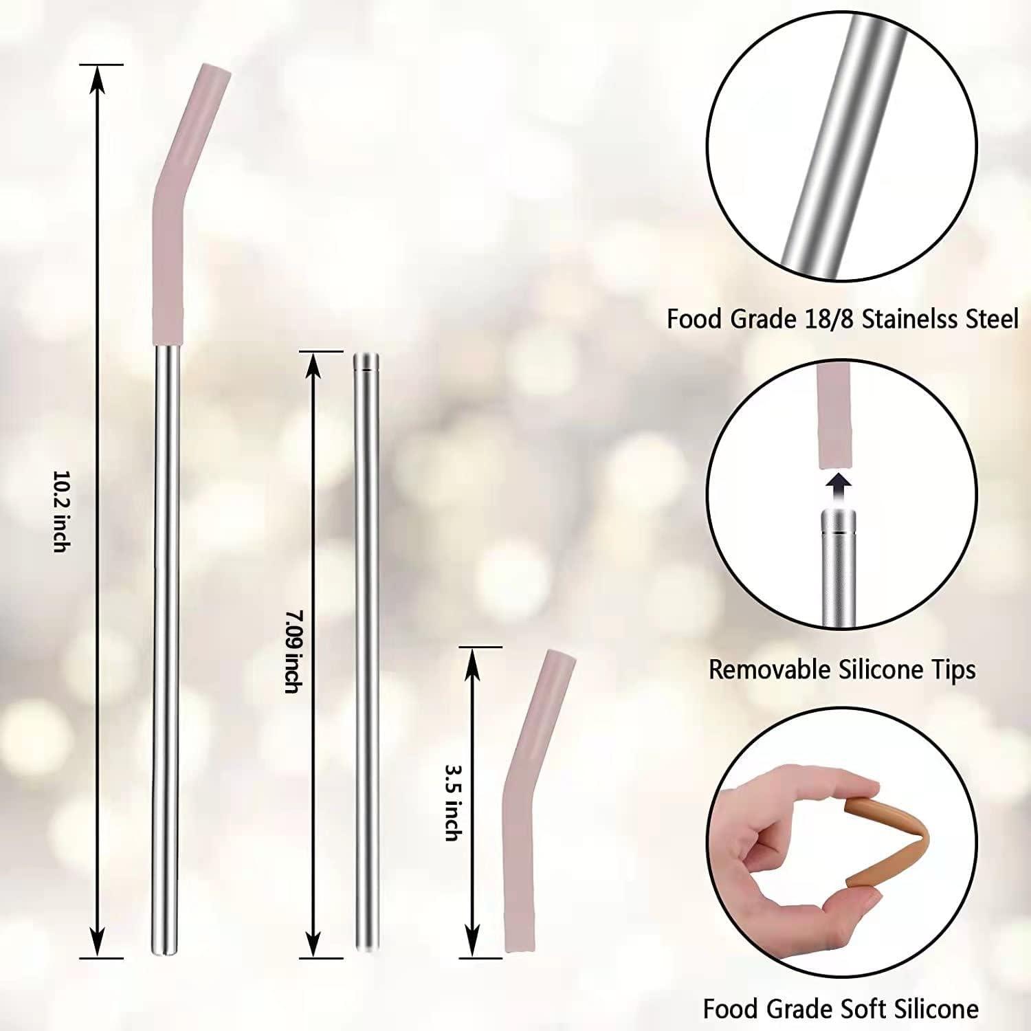 imageTronco Set of 6 Stainless Steel Reusable Metal Straws with Silicone Flex Tips Elbows Cover Metal Drinking Straws for Tronco Tumbler 6 Steel Straws6 Silicone Tips1 Straw Cleaning BrushStainless multi color