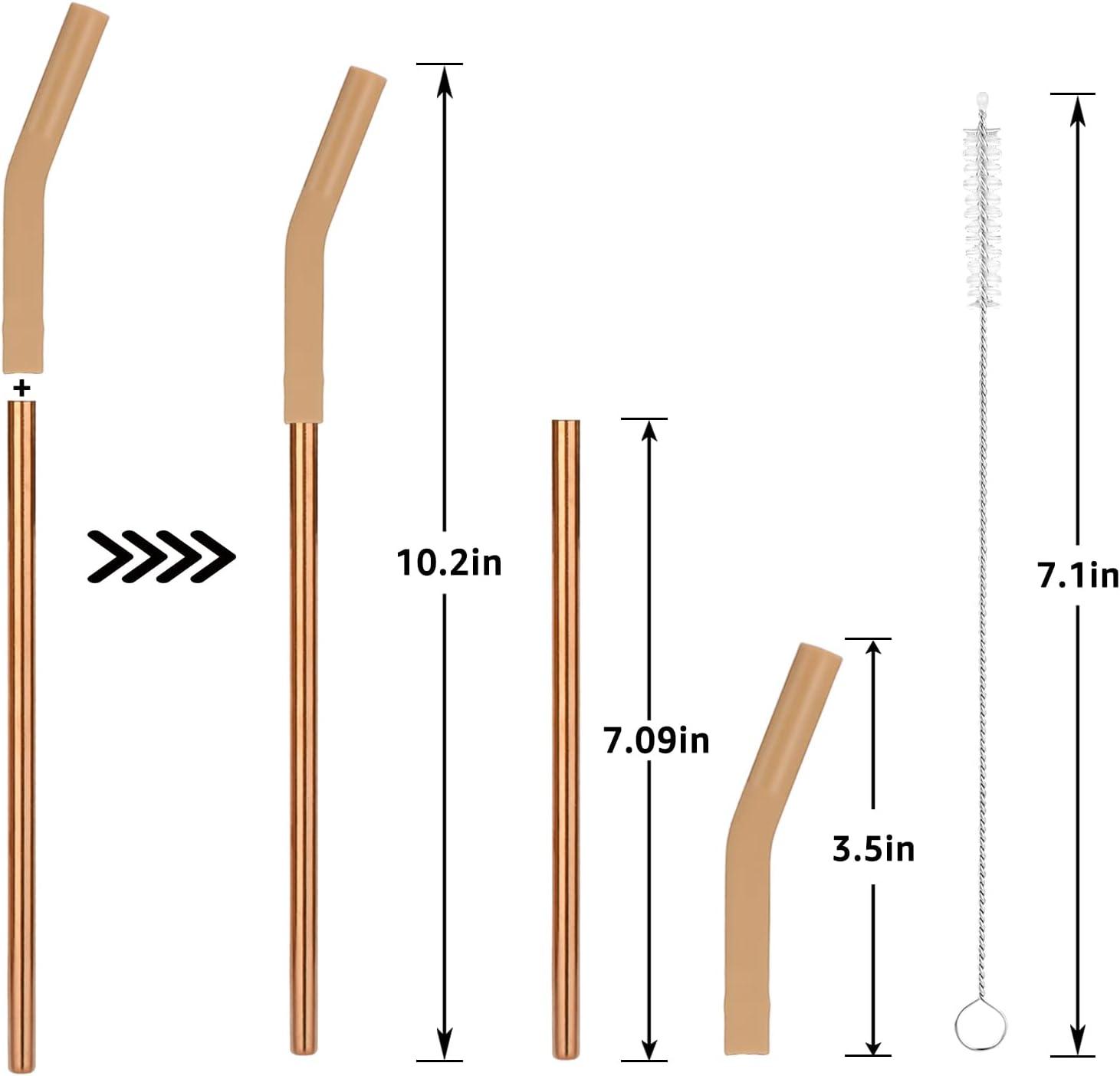 imageTronco Set of 6 Stainless Steel Reusable Metal Straws with Silicone Flex Tips Elbows Cover Metal Drinking Straws for Tronco Tumbler 6 Steel Straws6 Silicone Tips1 Straw Cleaning BrushStainless Rose Gold