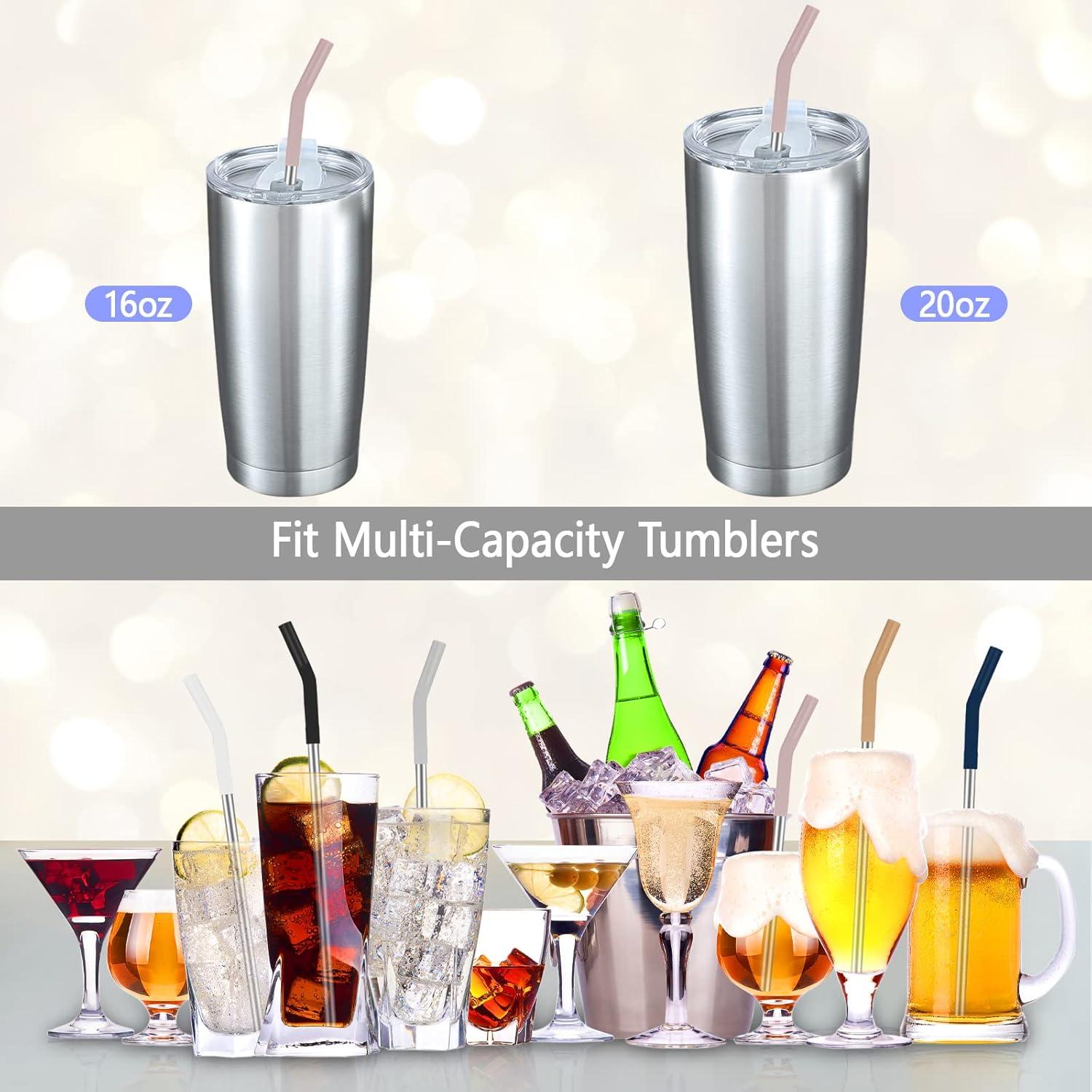 imageTronco Set of 6 Stainless Steel Reusable Metal Straws with Silicone Flex Tips Elbows Cover Metal Drinking Straws for Tronco Tumbler 6 Steel Straws6 Silicone Tips1 Straw Cleaning BrushStainless steel straw