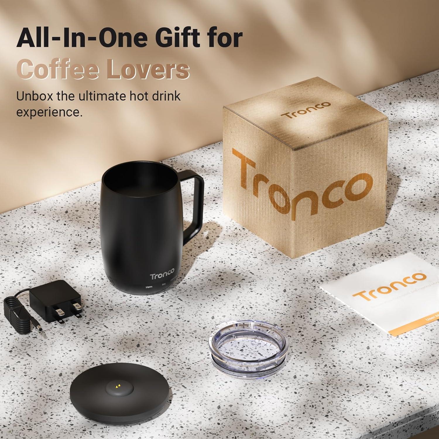imageTronco Temperature Control Heated Coffee Mug 14 oz  Rechargeable SelfHeating Coffee Mug with Lid  Manual Control 3 Modes 130 Min Battery Life Auto ShutOff BlueBlack