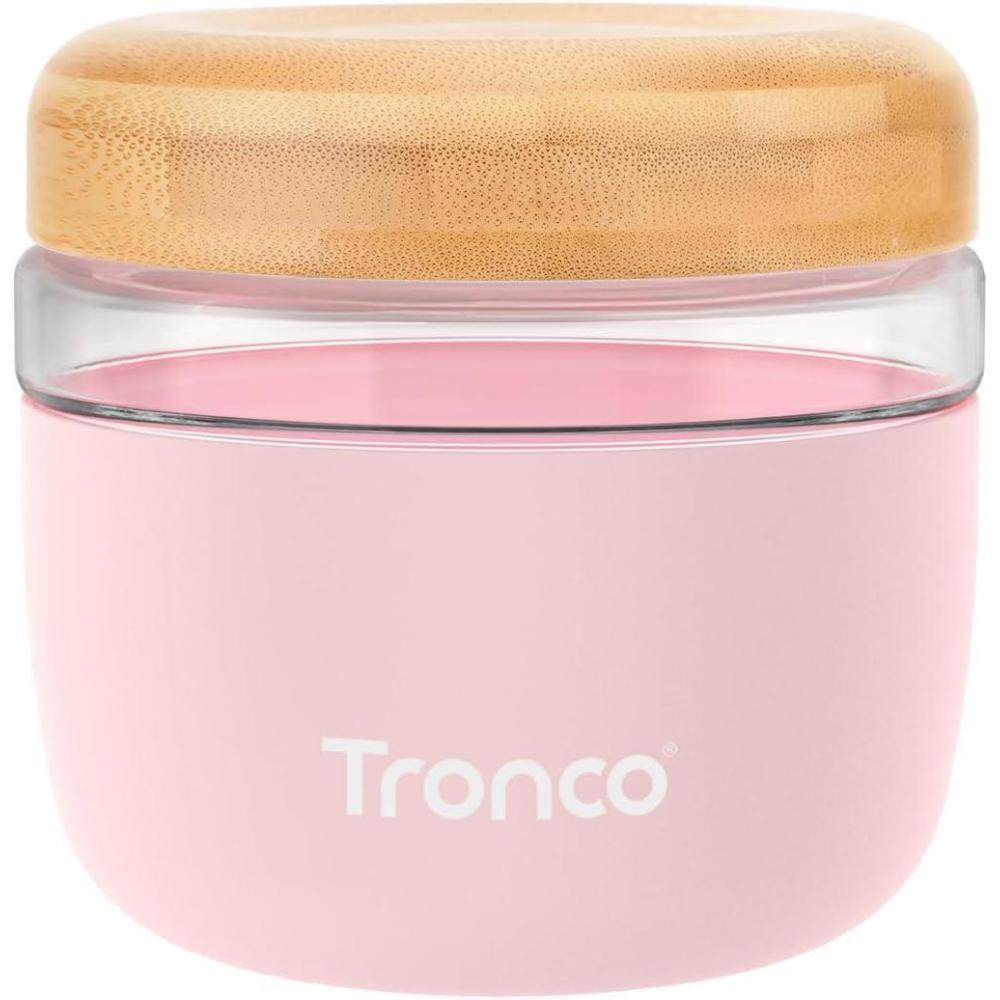 imageTronco 16 oz Glass Food Storage Containers with Lids Airtight Leak ampamp Spill Proof Glass Lunch Bowls for Meal Prep Salad Yogurt Soup ampamp Stew Microwave ampamp Dishwasher Safe BPAFree Set of 2PinkBamboo Lid