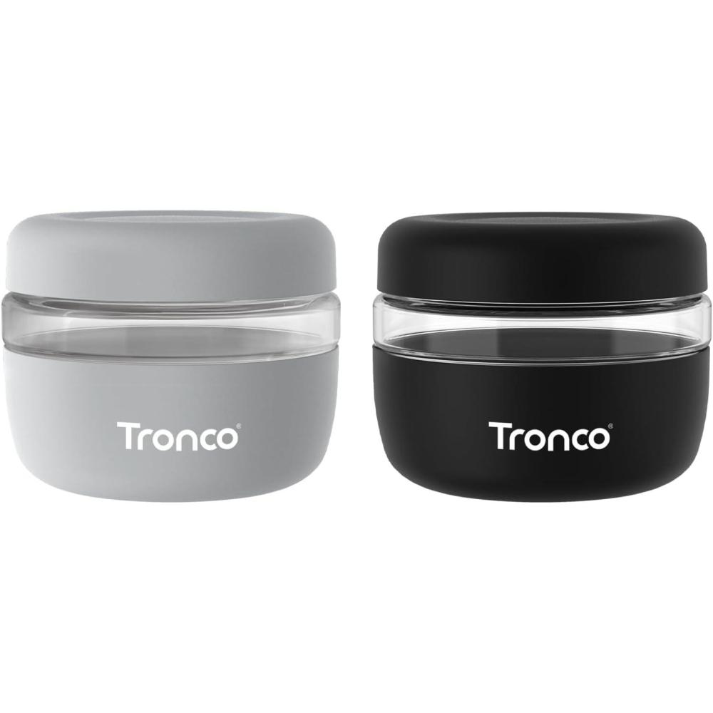 imageTronco 16 oz Glass Food Storage Containers with Lids Airtight Leak ampamp Spill Proof Glass Lunch Bowls for Meal Prep Salad Yogurt Soup ampamp Stew Microwave ampamp Dishwasher Safe BPAFree Set of 2GrayBlack