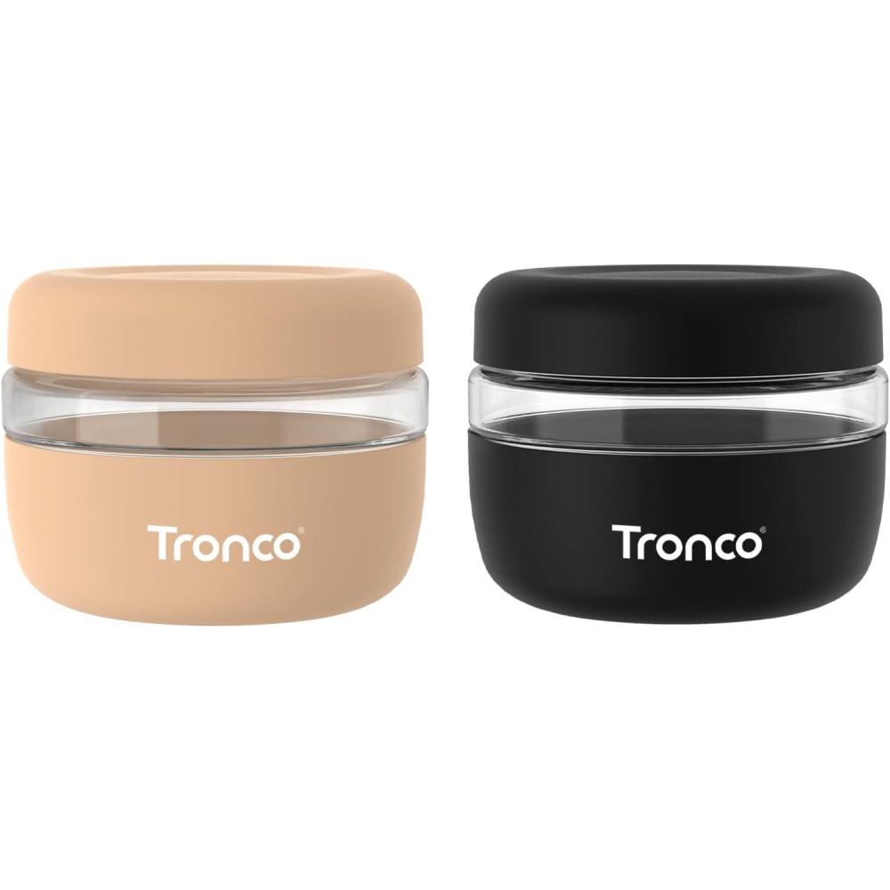 imageTronco 16 oz Glass Food Storage Containers with Lids Airtight Leak ampamp Spill Proof Glass Lunch Bowls for Meal Prep Salad Yogurt Soup ampamp Stew Microwave ampamp Dishwasher Safe BPAFree Set of 2AmberBlack