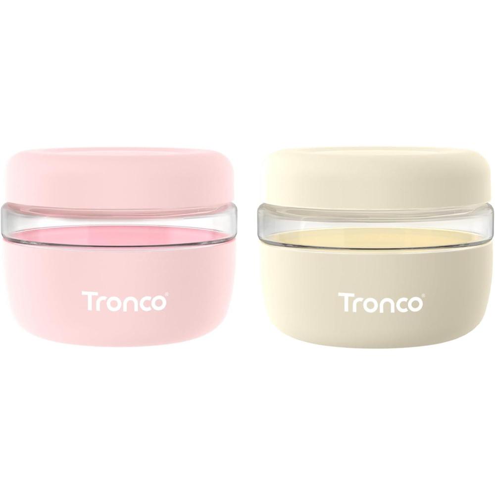 imageTronco 16 oz Glass Food Storage Containers with Lids Airtight Leak ampamp Spill Proof Glass Lunch Bowls for Meal Prep Salad Yogurt Soup ampamp Stew Microwave ampamp Dishwasher Safe BPAFree Set of 2PinkCream