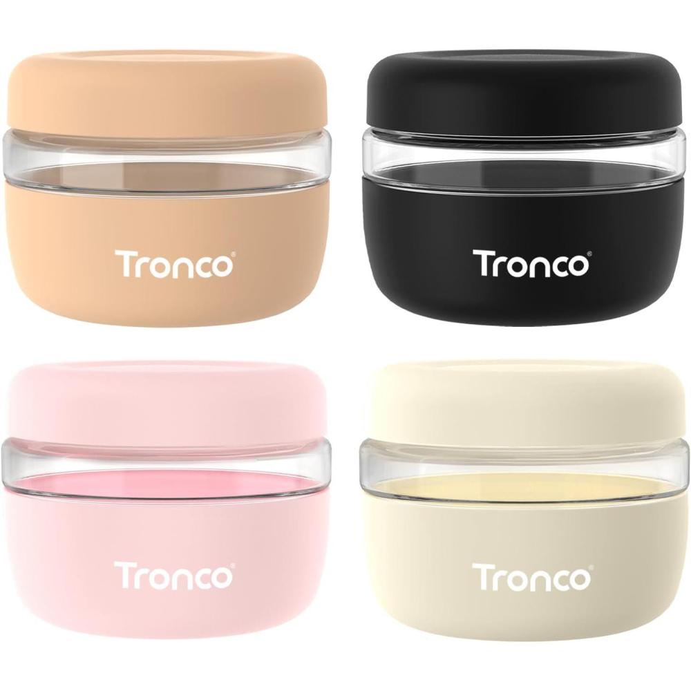 imageTronco 16 oz Glass Food Storage Containers with Lids Airtight Leak ampamp Spill Proof Glass Lunch Bowls for Meal Prep Salad Yogurt Soup ampamp Stew Microwave ampamp Dishwasher Safe BPAFree Set of 2PinkCreamAmberBlack