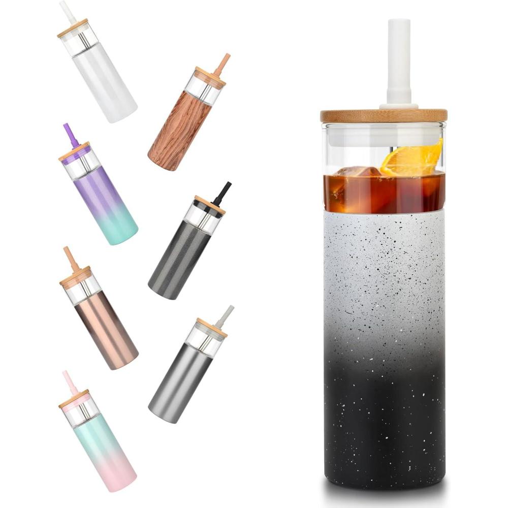 imageTronco 20 oz Vacuum Insulated Glass Tumbler with Lid and Straw  Keeps Drinks Cold for 12 Hrs  Reusable Glass Cup for Iced Coffee Smoothies ampamp Boba  Sweat ampamp BPA Free Dishwasher Safe Fit Car HolderWhite Black Dot