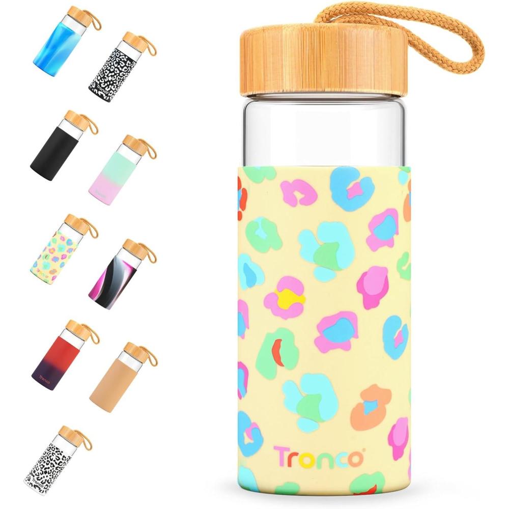 imageTronco 20oz Glass Water Bottles with Bamboo Lid ampamp Silicone Sleeve Leak Proof BPA Free Reusable Borosilicate Glass Bottles for Juicing Smoothies Juice ampamp Water for Men ampamp Women Gym Office TravelGravelgray