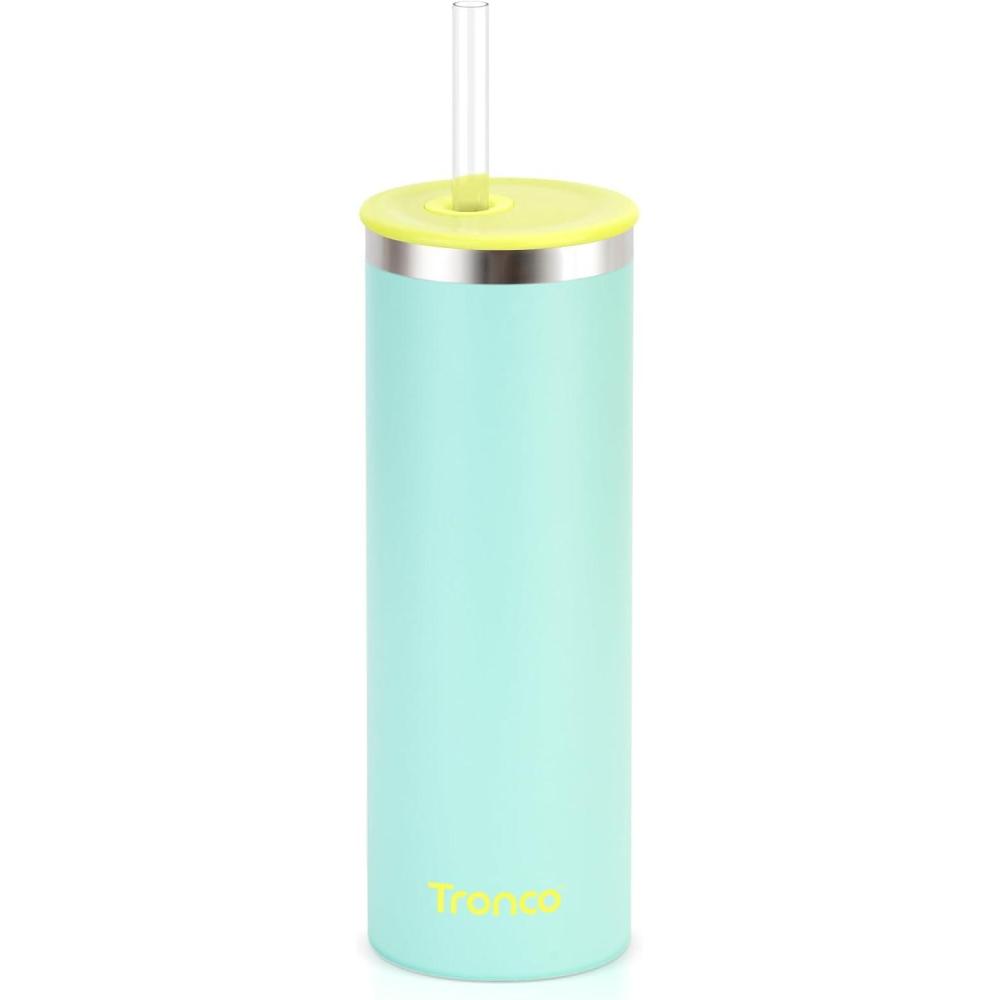 imageTronco 20oz Stainless Steel Vacuum Insulated Tumbler with Straw SpillResistant Lid BPAFree Reusable Coffee Cup for Iced Tea Water Coffee or Smoothie and More Gift for Men and WomenLightGreen