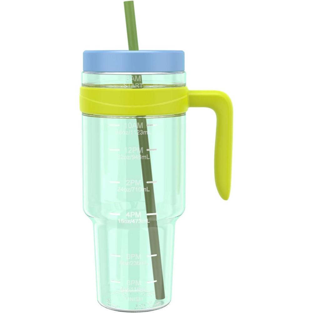imageTronco 50 oz Tritan Plastic Tumbler with Lid and Straw BPAFree Reusable Clear Water Bottle with Time Marker 100 Leak Proof ampamp Wide Mouth for Iced Coffee Juice Bubble Tea SmoothiesMint teal