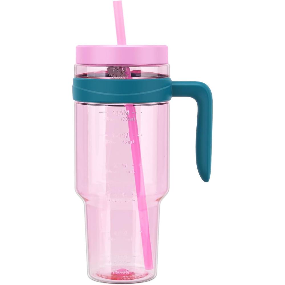 imageTronco 50 oz Tritan Plastic Tumbler with Lid and Straw BPAFree Reusable Clear Water Bottle with Time Marker 100 Leak Proof ampamp Wide Mouth for Iced Coffee Juice Bubble Tea SmoothiesPink 10