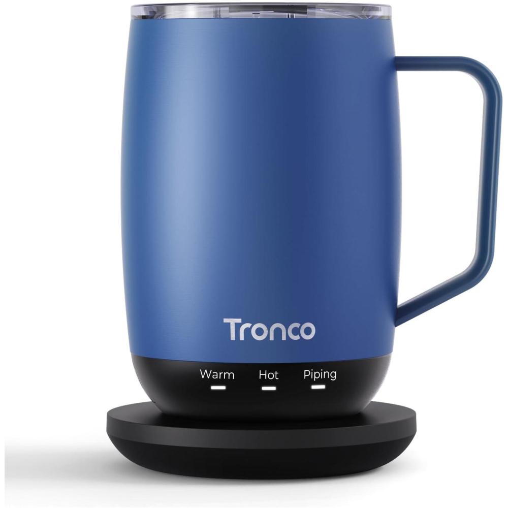imageTronco Temperature Control Heated Coffee Mug 14 oz  Rechargeable SelfHeating Coffee Mug with Lid  Manual Control 3 Modes 130 Min Battery Life Auto ShutOff BlueBlue