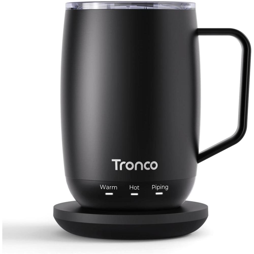 imageTronco Temperature Control Heated Coffee Mug 14 oz  Rechargeable SelfHeating Coffee Mug with Lid  Manual Control 3 Modes 130 Min Battery Life Auto ShutOff BlueBlack