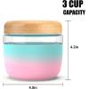 imageTronco 16 oz Glass Food Storage Containers with Lids Airtight Leak ampamp Spill Proof Glass Lunch Bowls for Meal Prep Salad Yogurt Soup ampamp Stew Microwave ampamp Dishwasher Safe BPAFree Set of 2PinkBamboo Lid